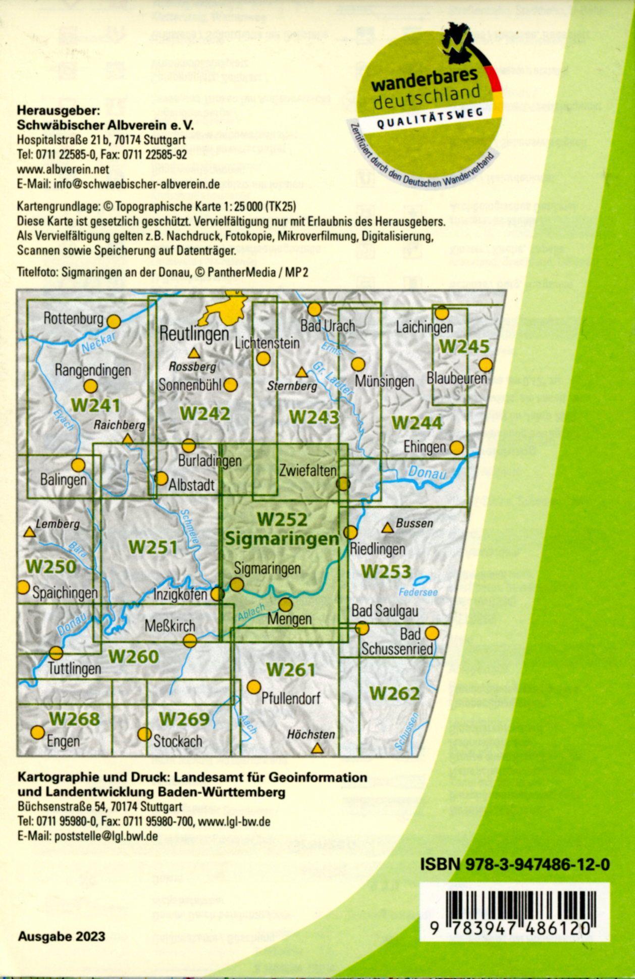 Beispielinhalt (Bild) Sigmaringen - Obere Donau (Ost), Zwiefalten. Wanderkarte 1:25.000