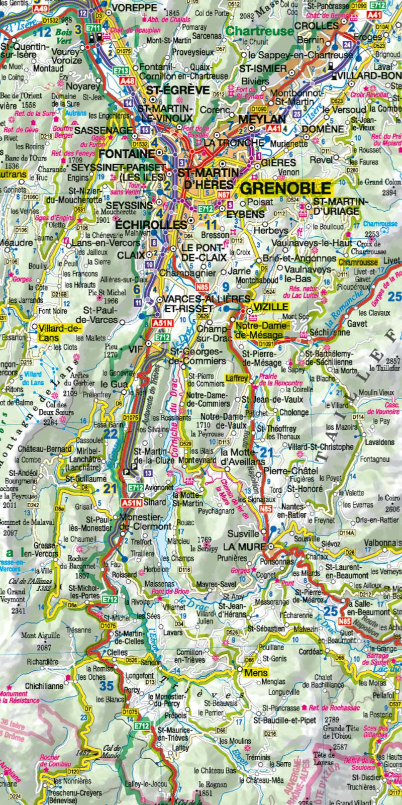 Beispielinhalt (Bild) MoTourMaps Rhône-Alpes (Französische Alpen Nord) Auto- und Motorradkarte 1:300.000