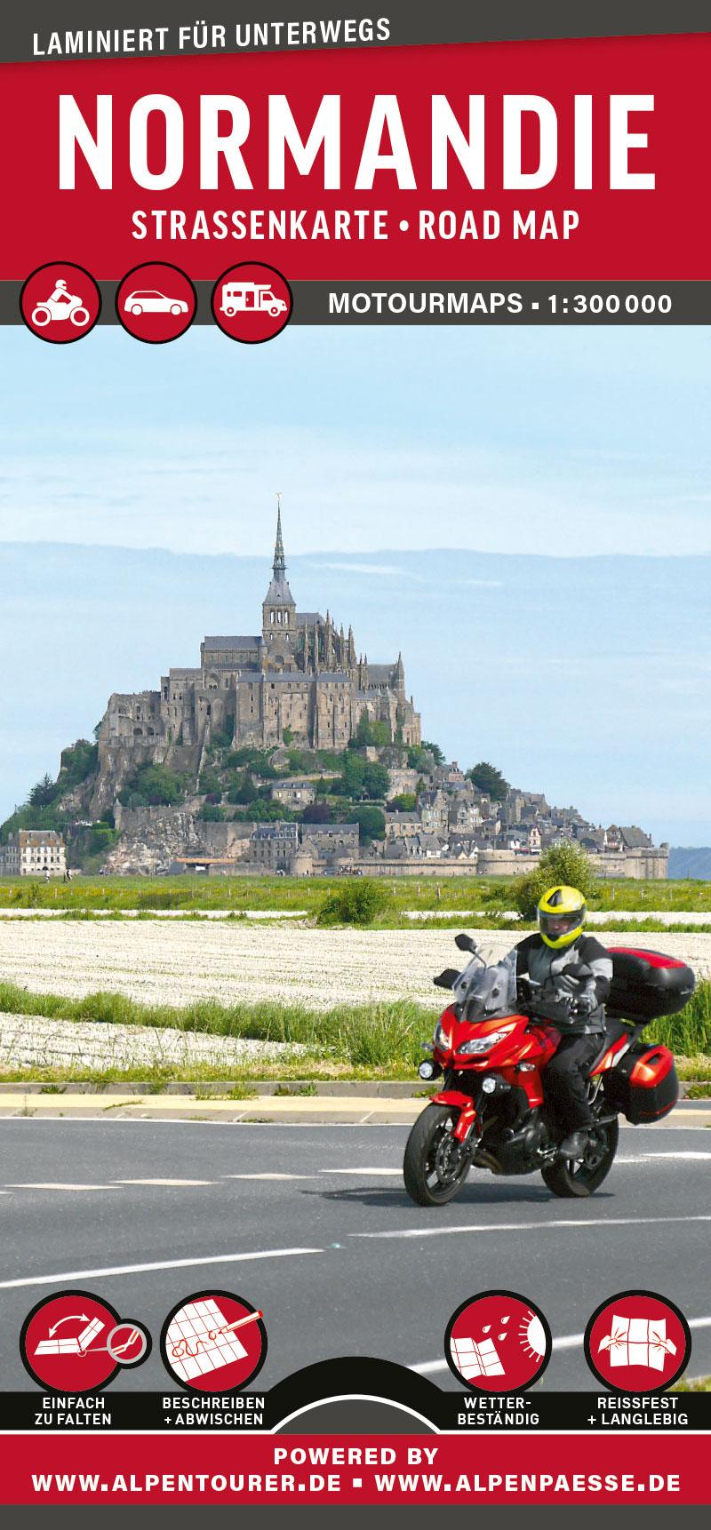 Vorderes Coverbild MoTourMaps Normandie Auto- und Motorradkarte 1:300.000