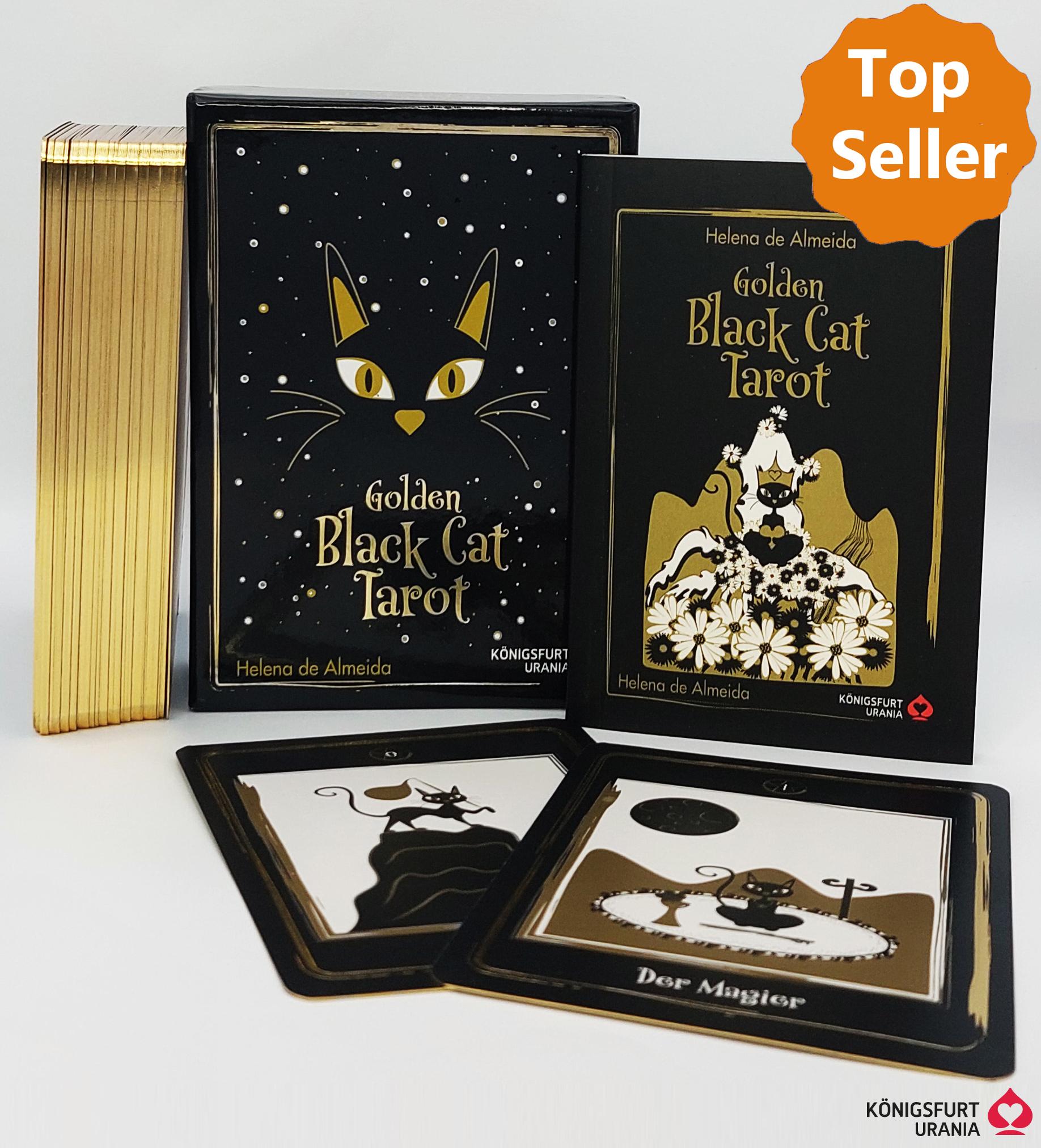 Vorderes Coverbild Golden Black Cat Tarot - Hochwertige Stülpdeckelschachtel mit Goldfolie