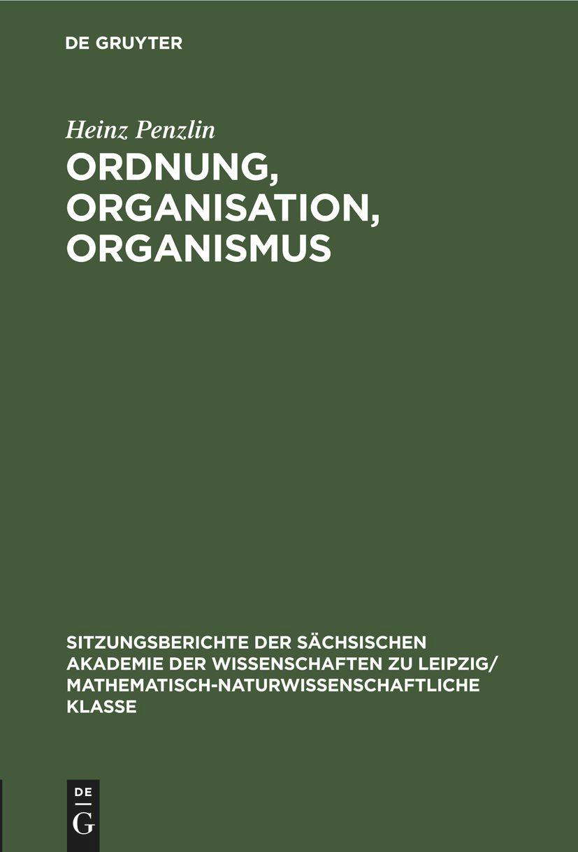 Vorderes Coverbild Ordnung, Organisation, Organismus