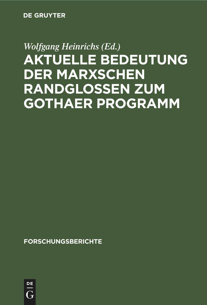 Vorderes Coverbild Aktuelle Bedeutung der Marxschen Randglossen zum Gothaer Programm
