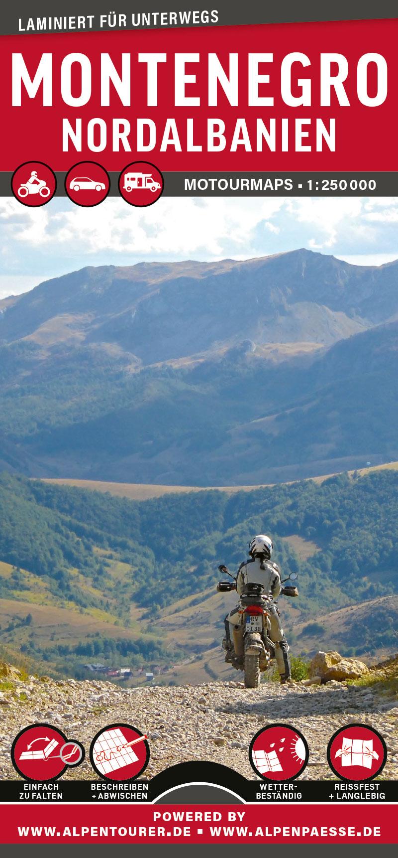 Vorderes Coverbild MoTourMaps Montenegro & Albanien Nord Auto- und Motorradkarte 1:250.000