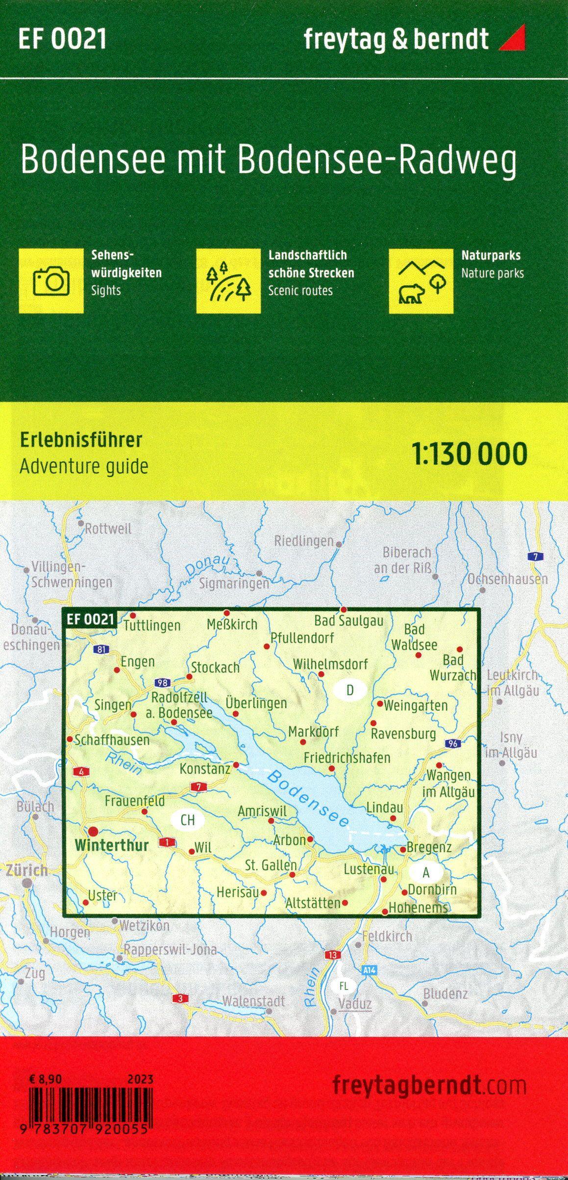 Beispielinhalt (Bild) Bodensee mit Bodensee-Radweg, Erlebnisführer 1:130.000, freytag & berndt, EF 0021