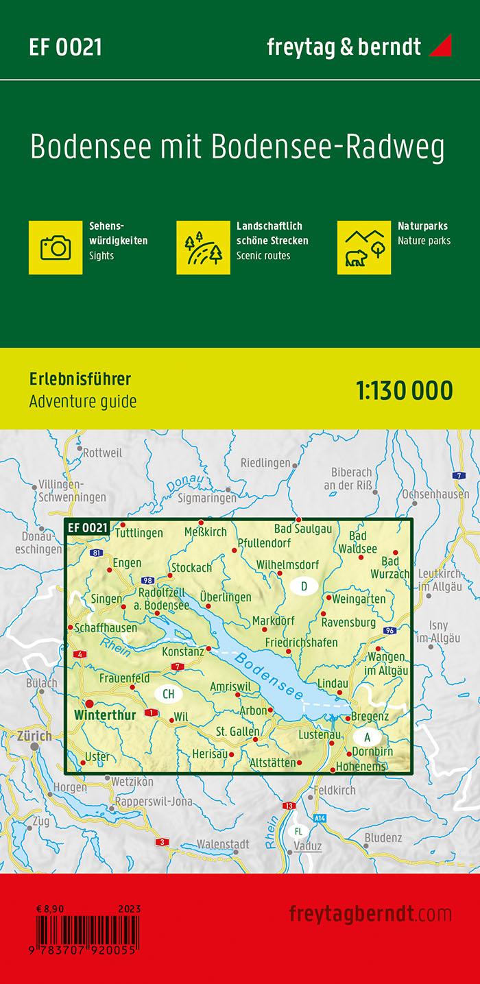 Rückseitencover Bodensee mit Bodensee-Radweg, Erlebnisführer 1:130.000, freytag & berndt, EF 0021