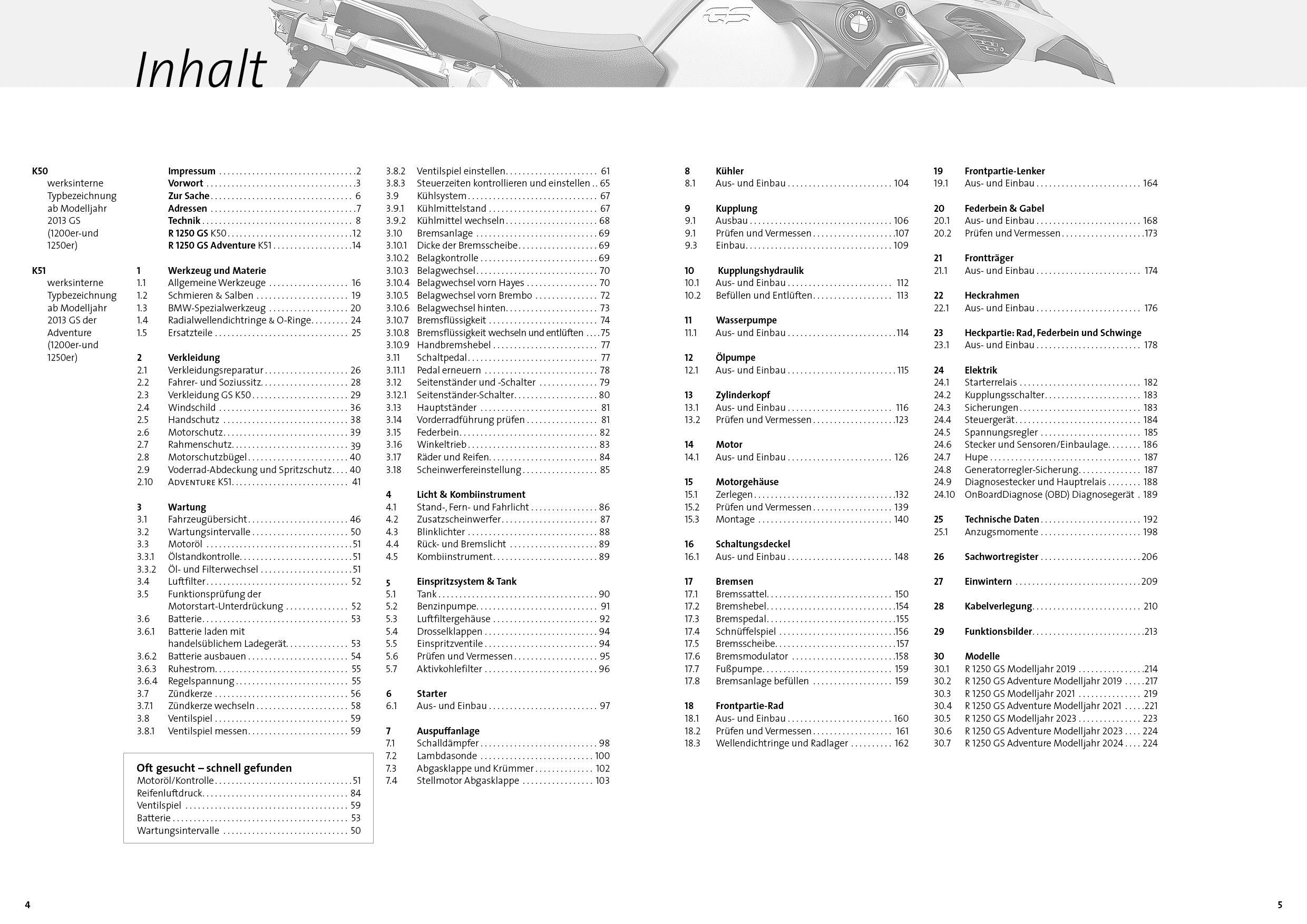 Beispielinhalt (Bild) BMW R 1200 GS, R 1250 GS & Adventure, Reparaturanleitung