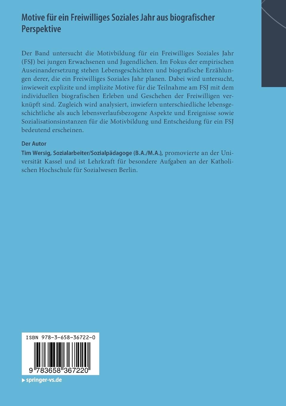 Rückseitencover Motive für ein Freiwilliges Soziales Jahr aus biografischer Perspektive