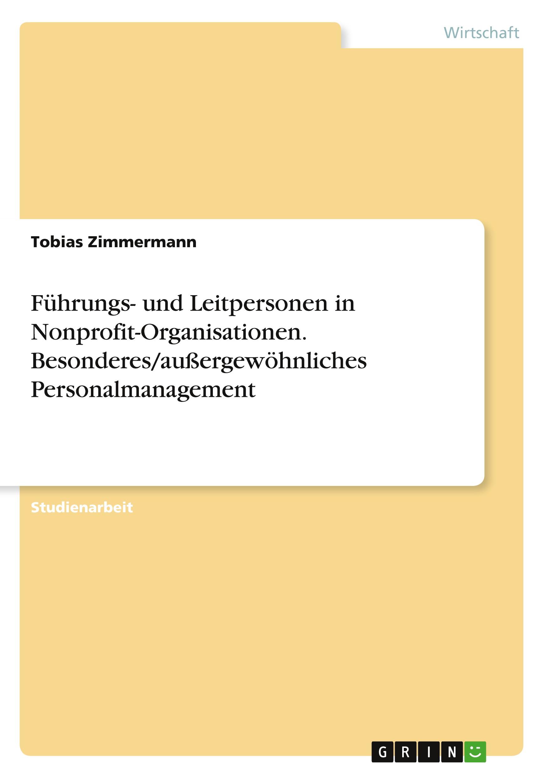 Vorderes Coverbild Führungs- und Leitpersonen in Nonprofit-Organisationen. Besonderes/außergewöhnliches Personalmanagement