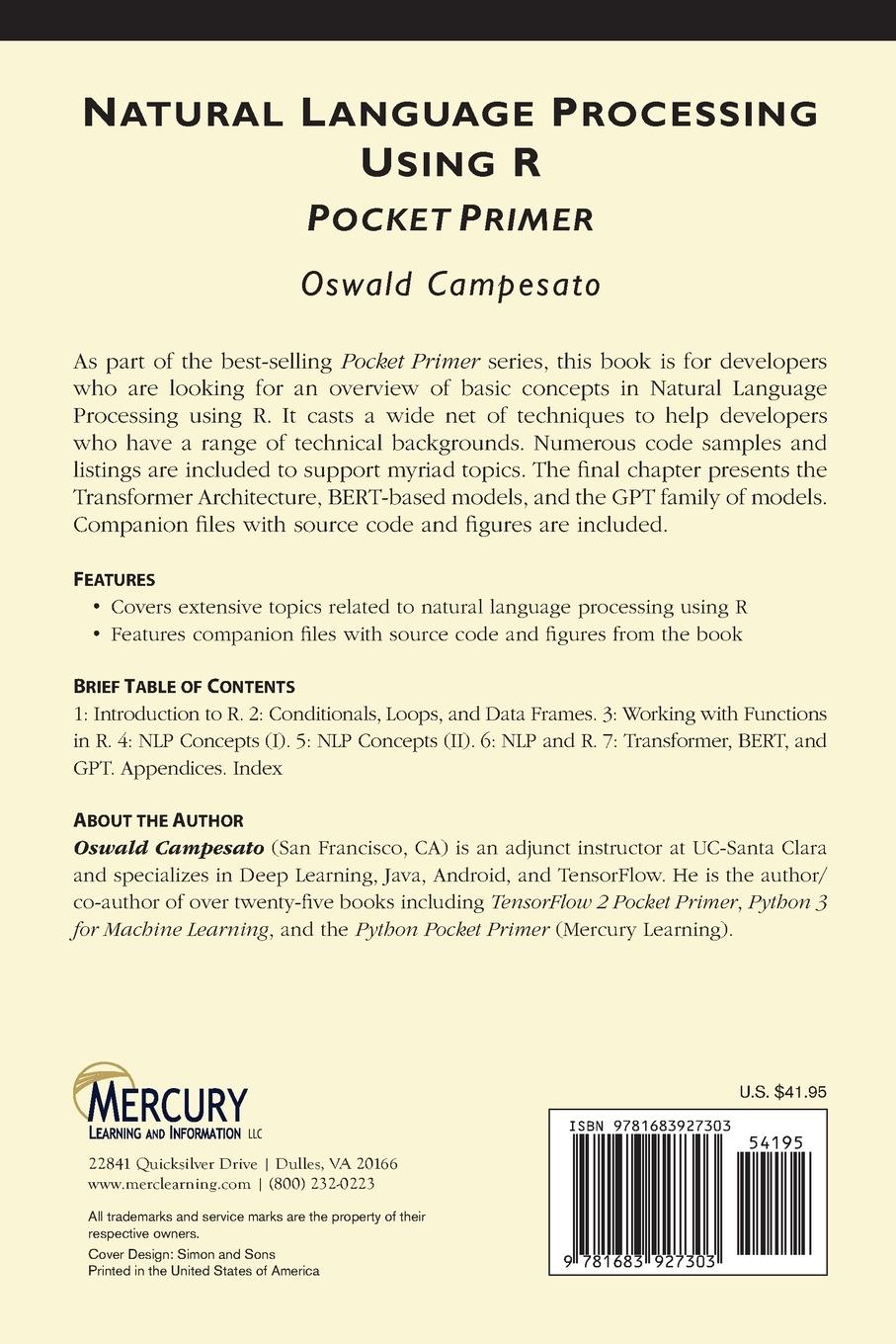 Rückseitencover Natural Language Processing using R Pocket Primer