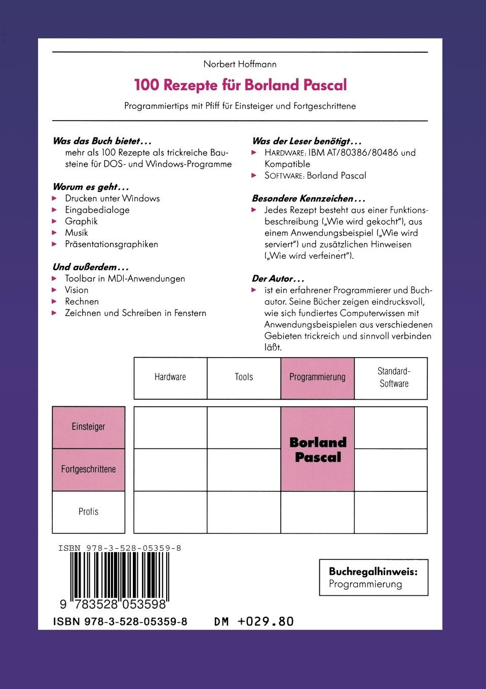 Rückseitencover 100 Rezepte für Borland Pascal