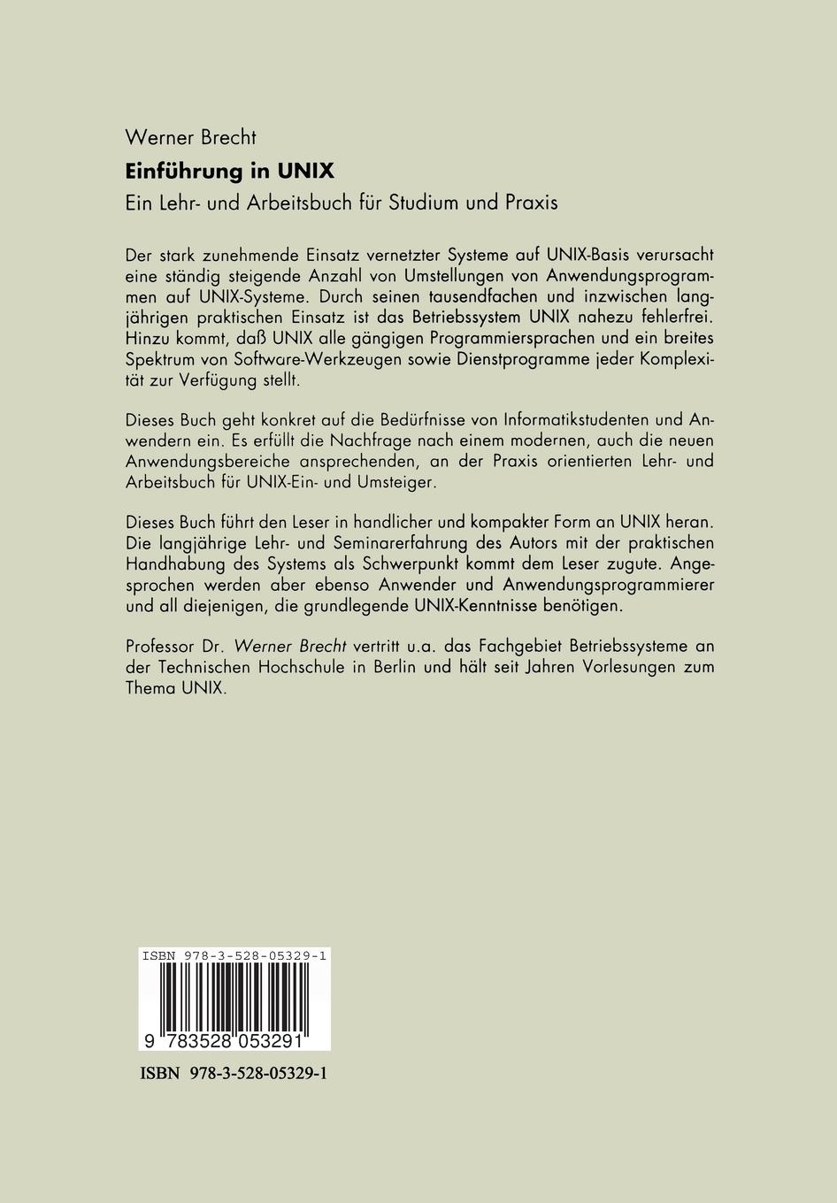 Rückseitencover Einführung in UNIX