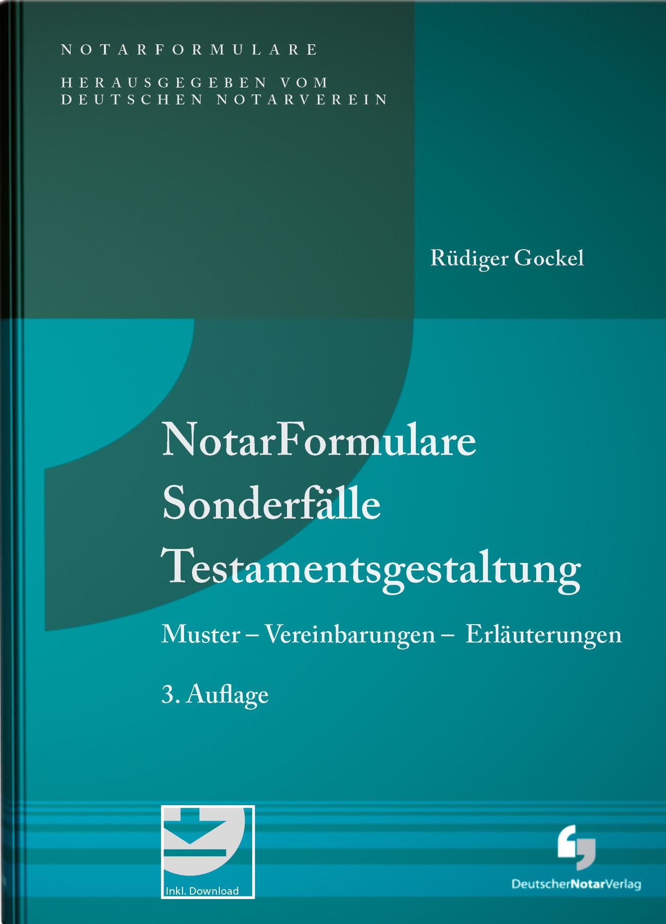 Vorderes Coverbild NotarFormulare Sonderfälle Testamentsgestaltung