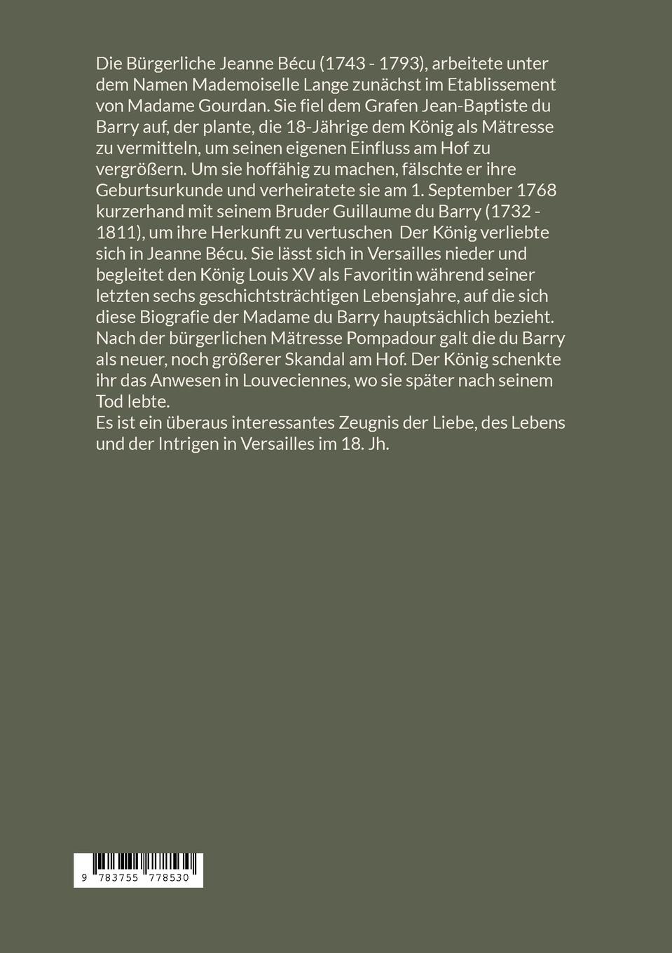 Rückseitencover Memoiren der Comtesse Du Barry