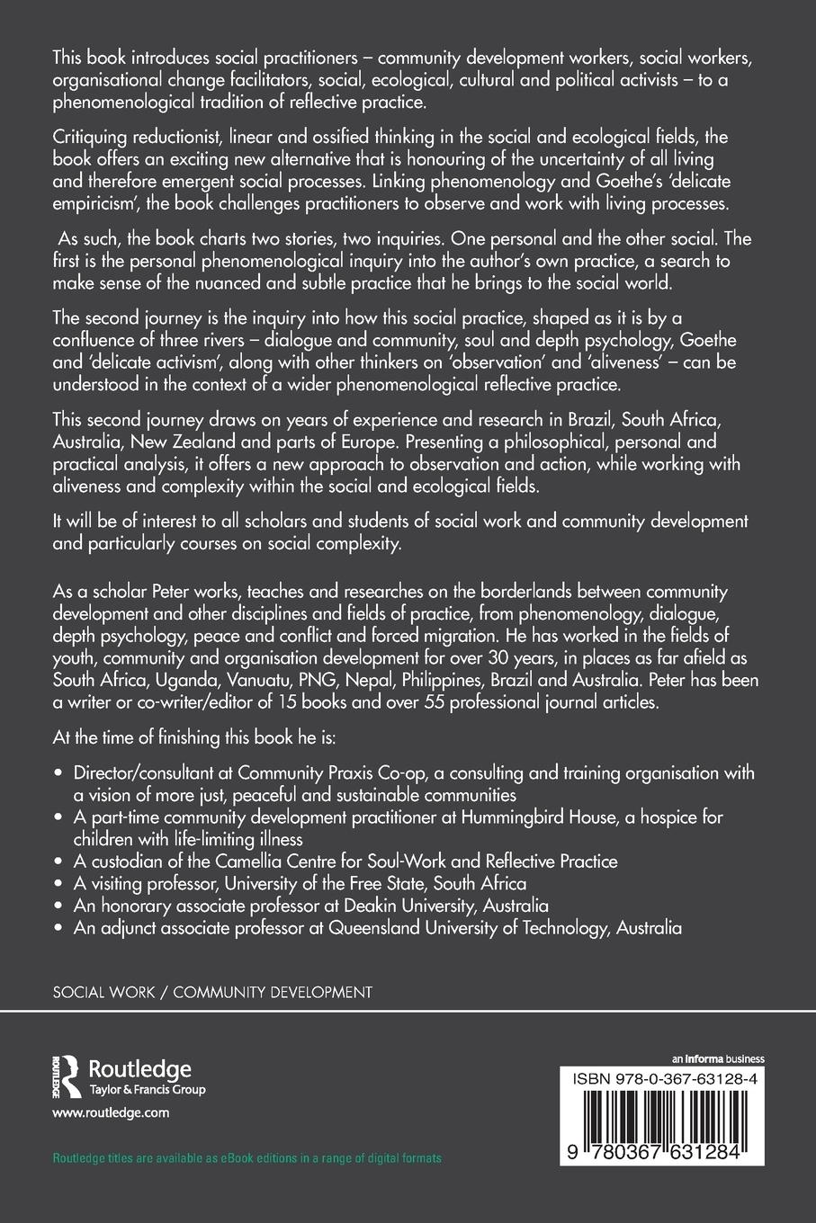 Rückseitencover Understanding Phenomenological Reflective Practice in the Social and Ecological Fields