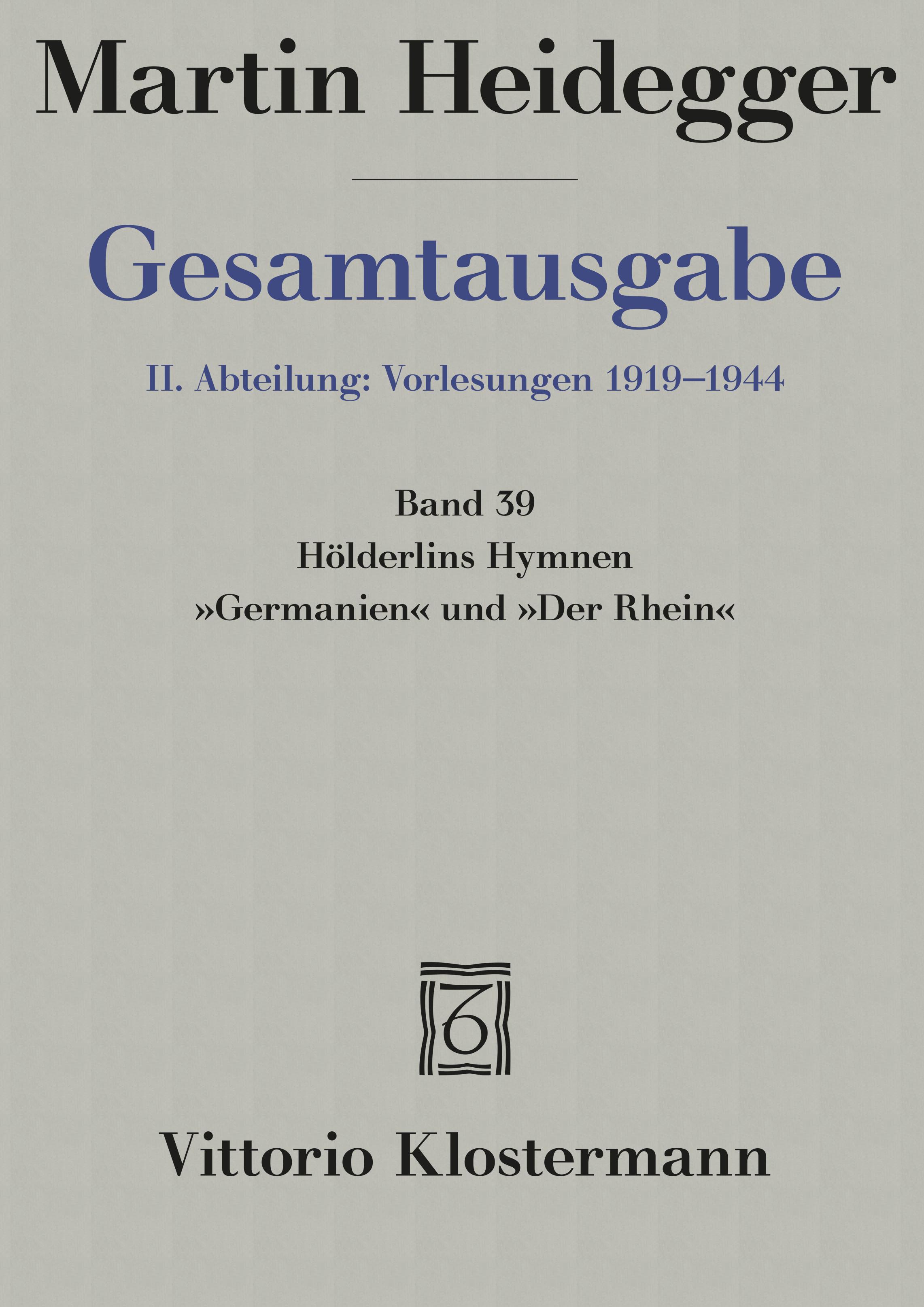 Vorderes Coverbild Hölderlins Hymnen "Germanien" und "Der Rhein" (Wintersemester 1934/35)