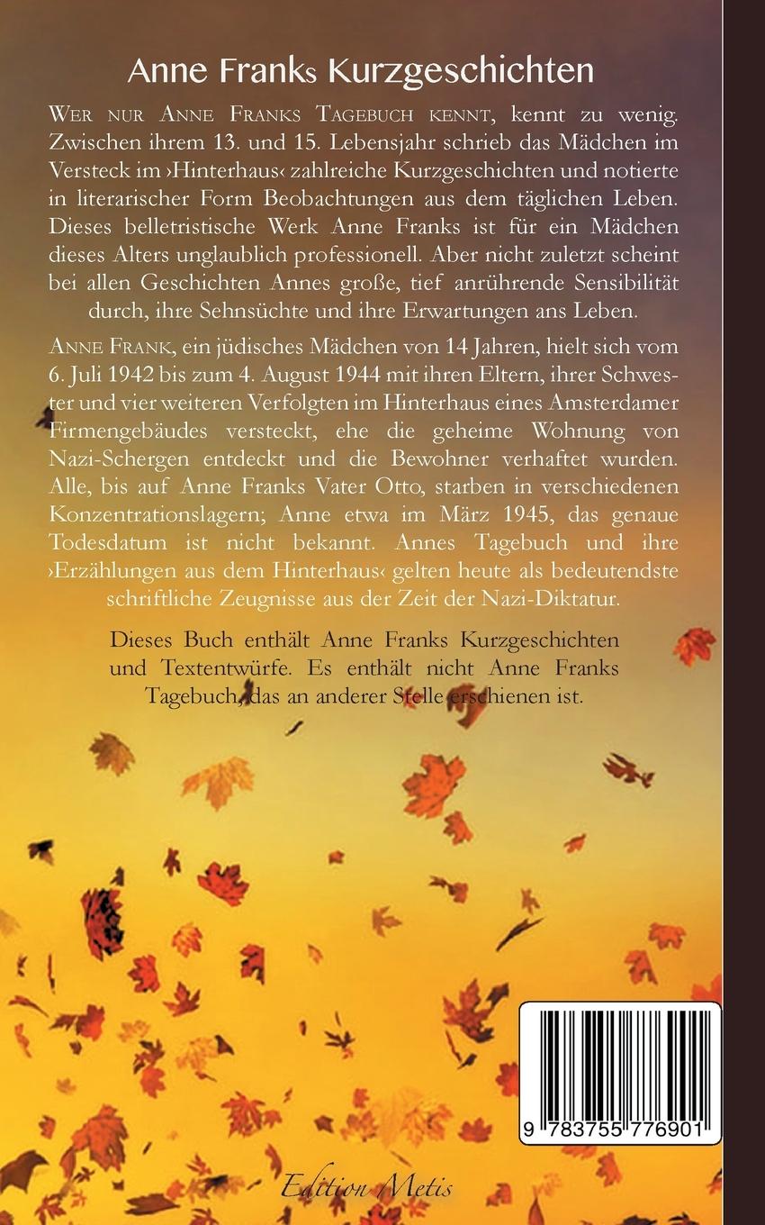 Rückseitencover Anne Franks Kurzgeschichten