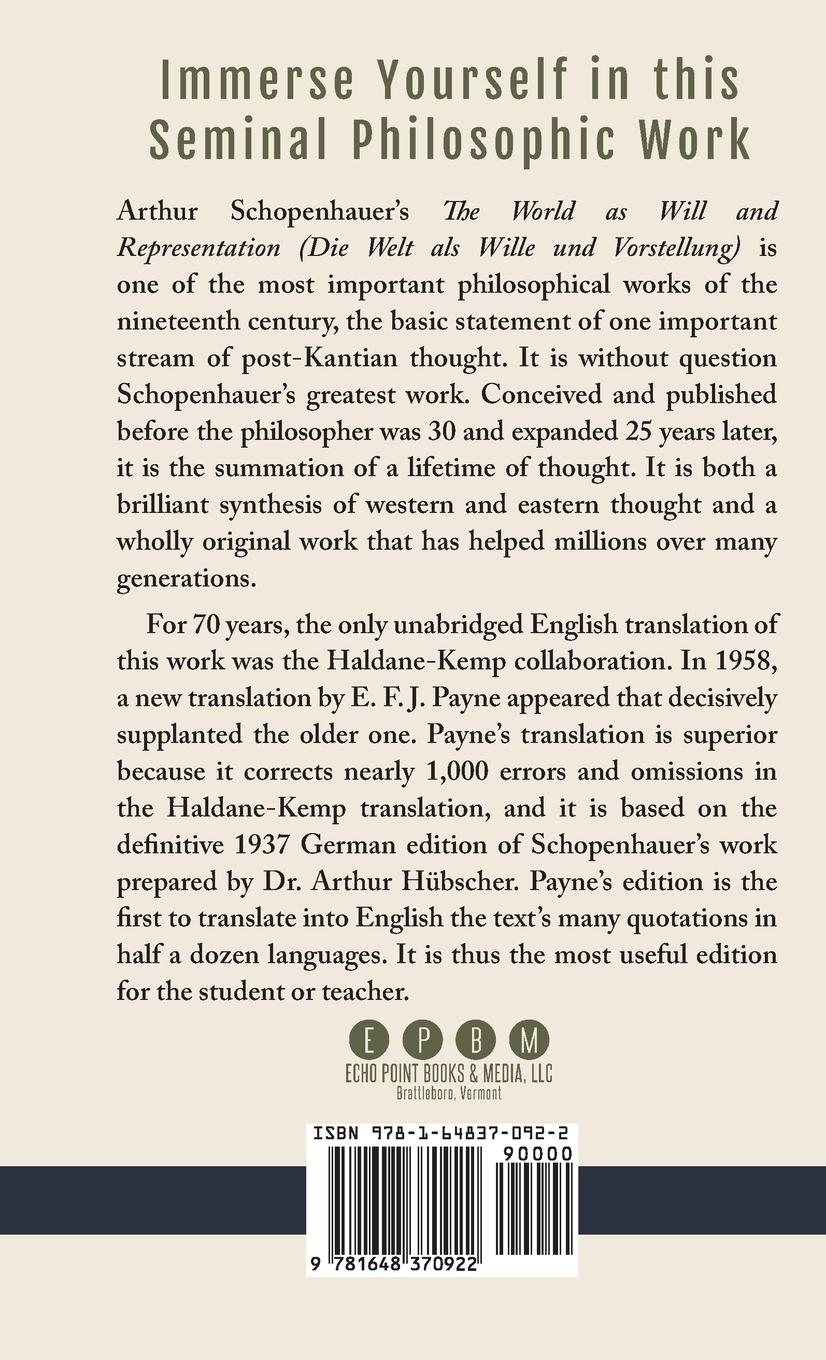 Rückseitencover The World as Will and Representation, Vol. 1