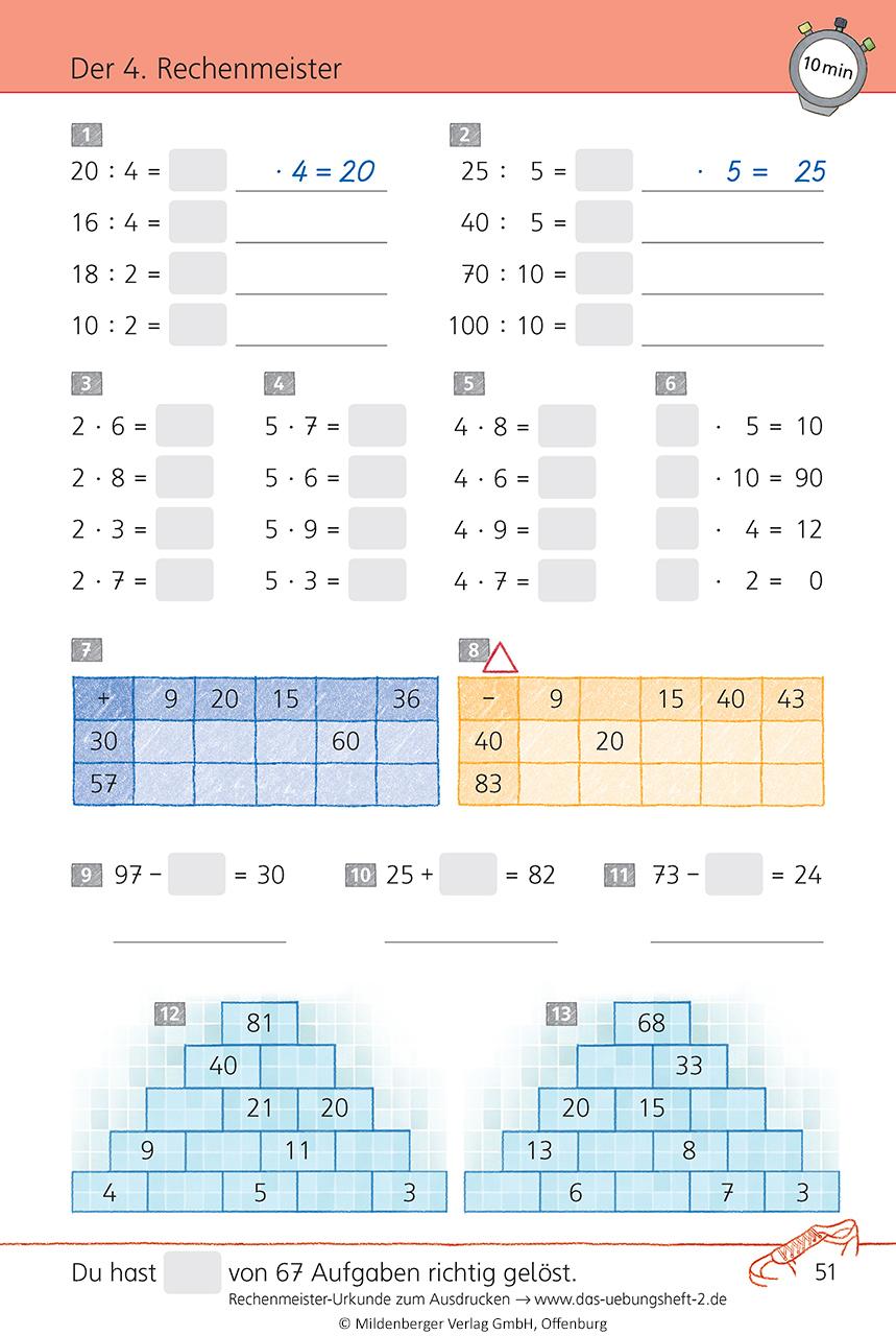 Beispielinhalt (Bild) Das Übungsheft Mathematik 2