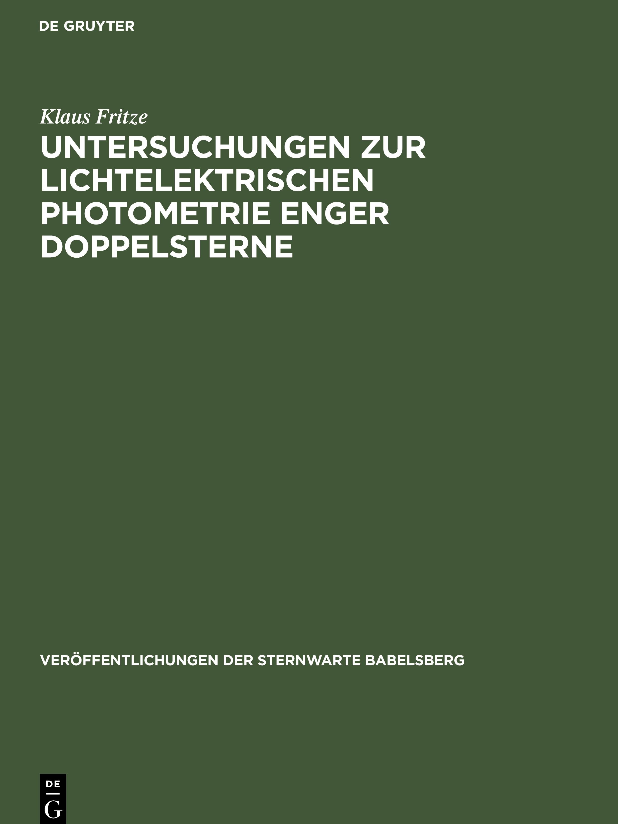 Vorderes Coverbild Untersuchungen zur lichtelektrischen Photometrie enger Doppelsterne