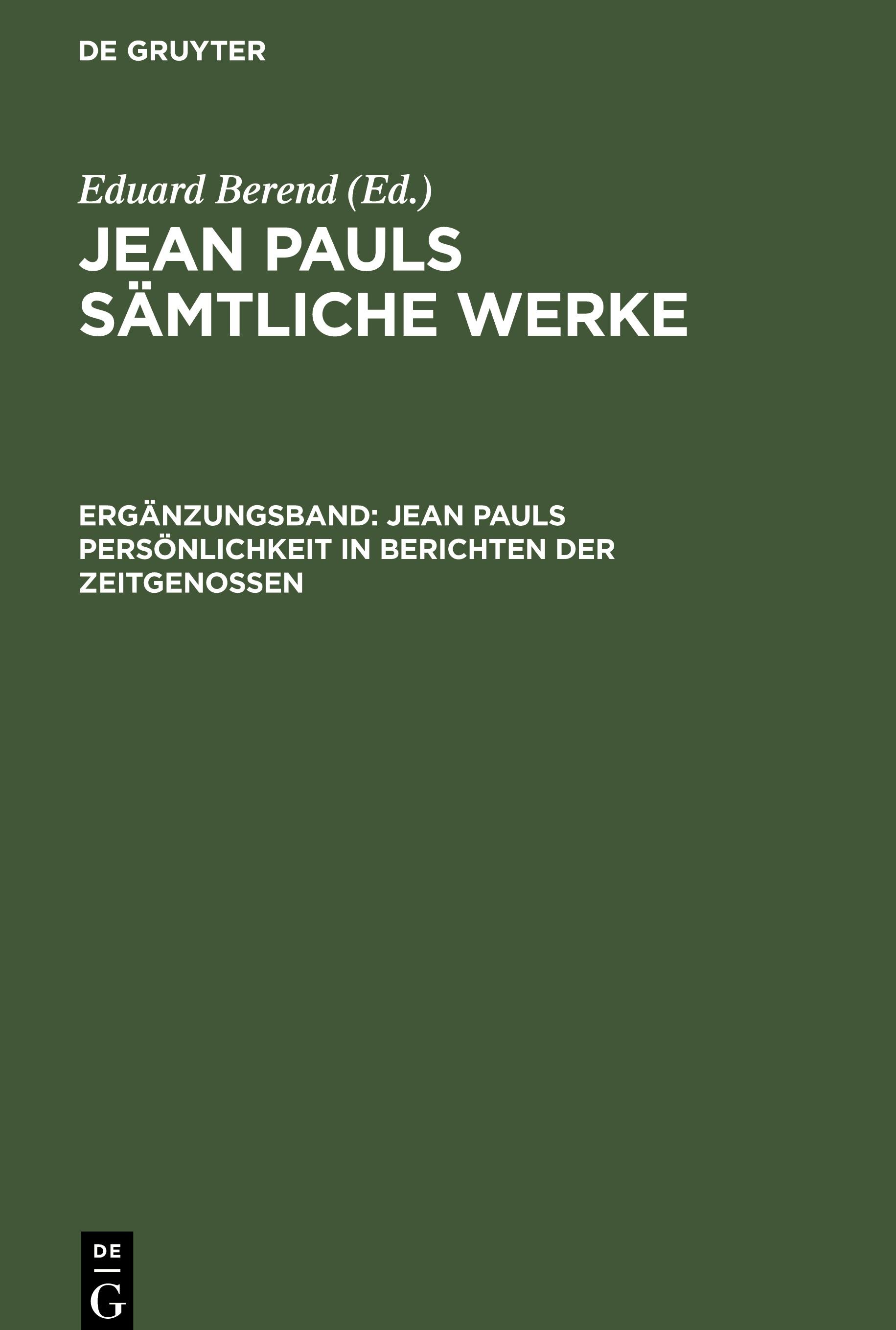 Vorderes Coverbild Jean Pauls Persönlichkeit in Berichten der Zeitgenossen