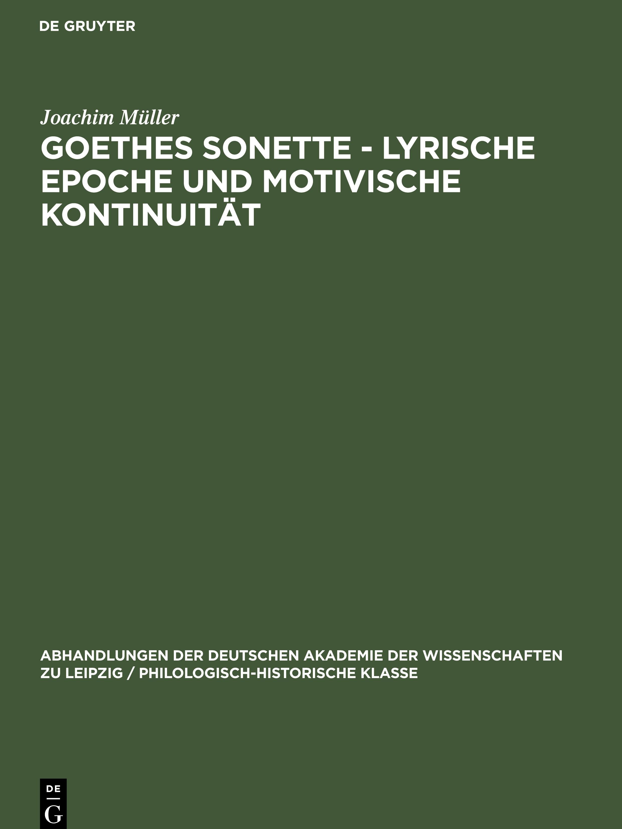 Vorderes Coverbild Goethes Sonette - Lyrische Epoche und motivische Kontinuität