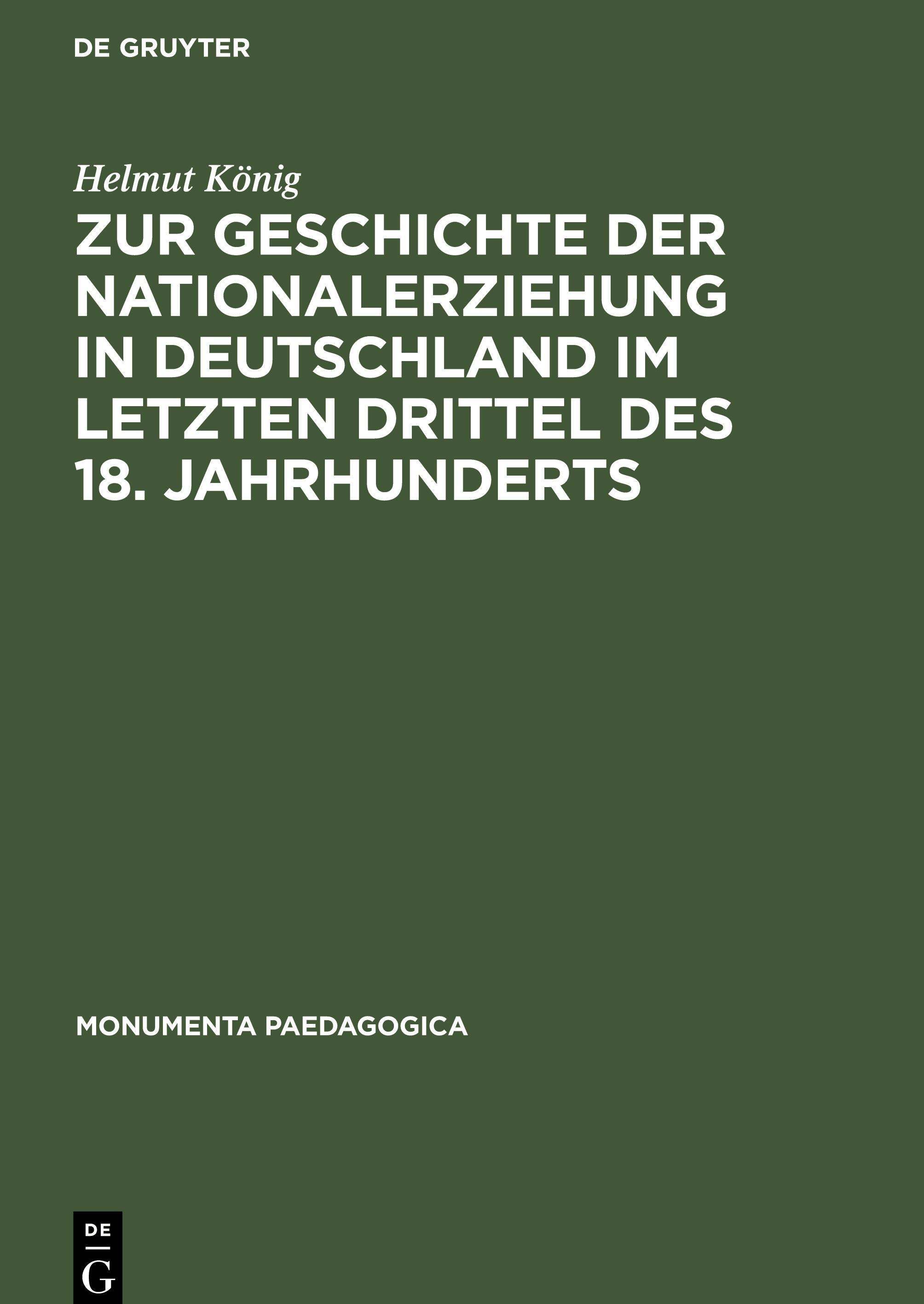 Vorderes Coverbild Zur Geschichte der Nationalerziehung in Deutschland im letzten Drittel des 18. Jahrhunderts
