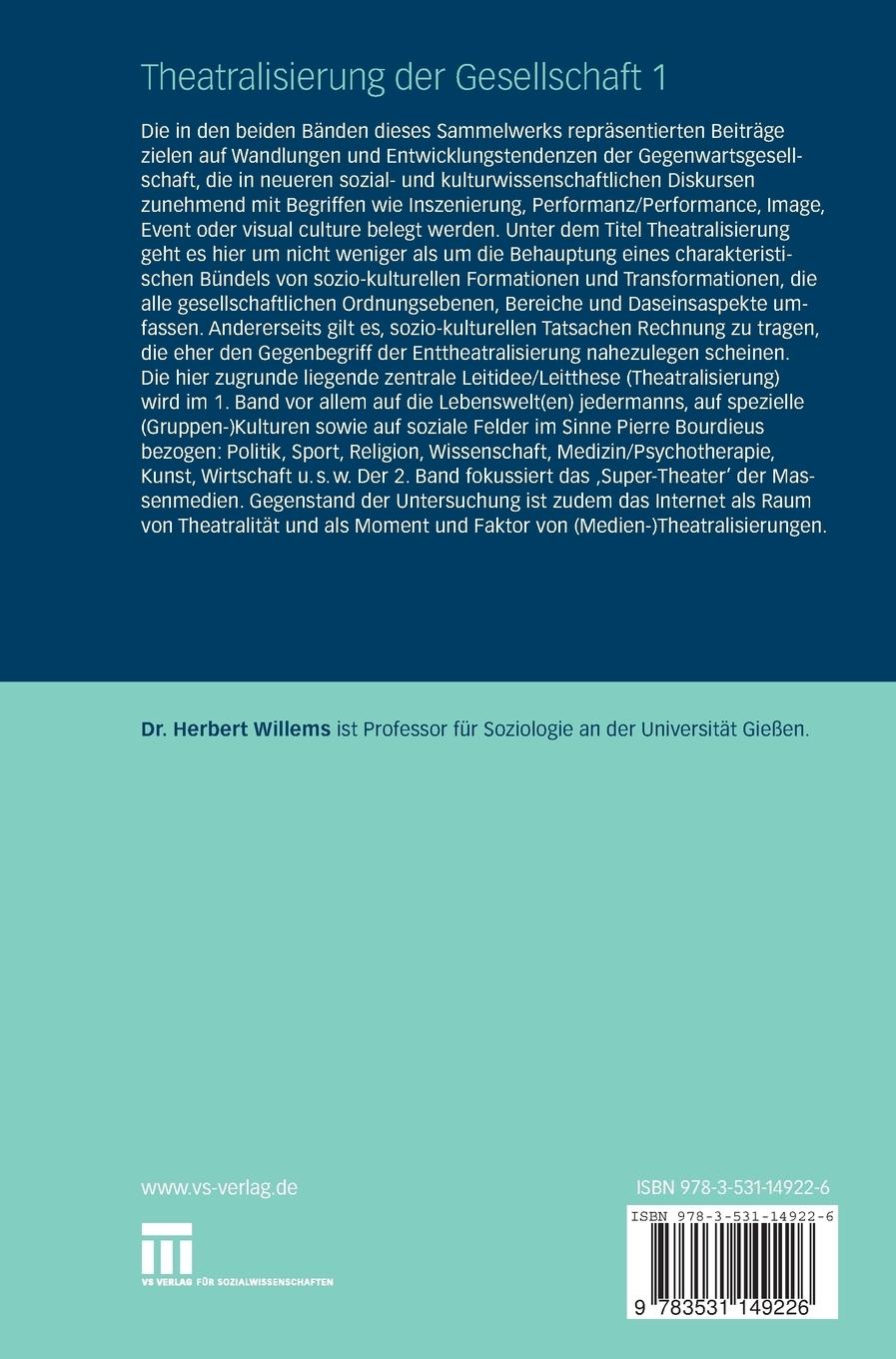 Rückseitencover Theatralisierung der Gesellschaft