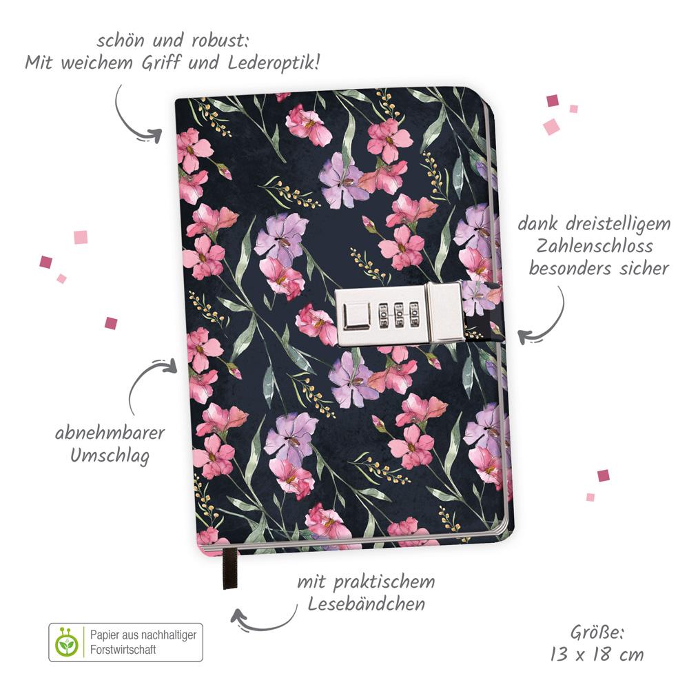 Beispielinhalt (Bild) Trötsch Tagebuch mit Zahlenschloss Flowers