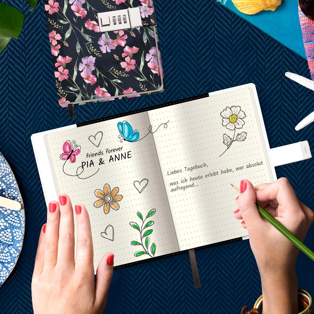 Beispielinhalt (Bild) Trötsch Tagebuch mit Zahlenschloss Flowers