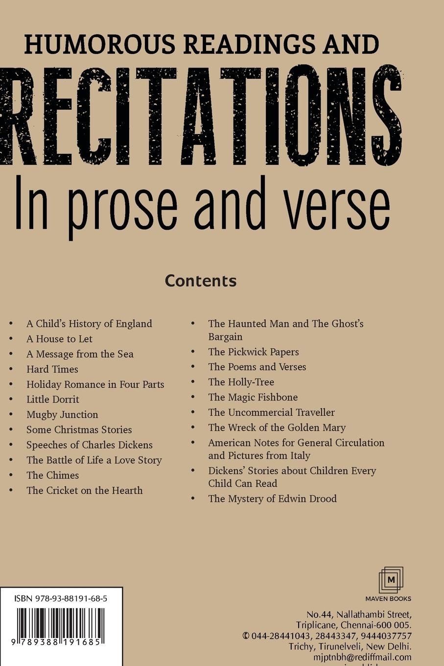 Rückseitencover HUMOROUS READINGS AND RECITATIONS In prose and verse