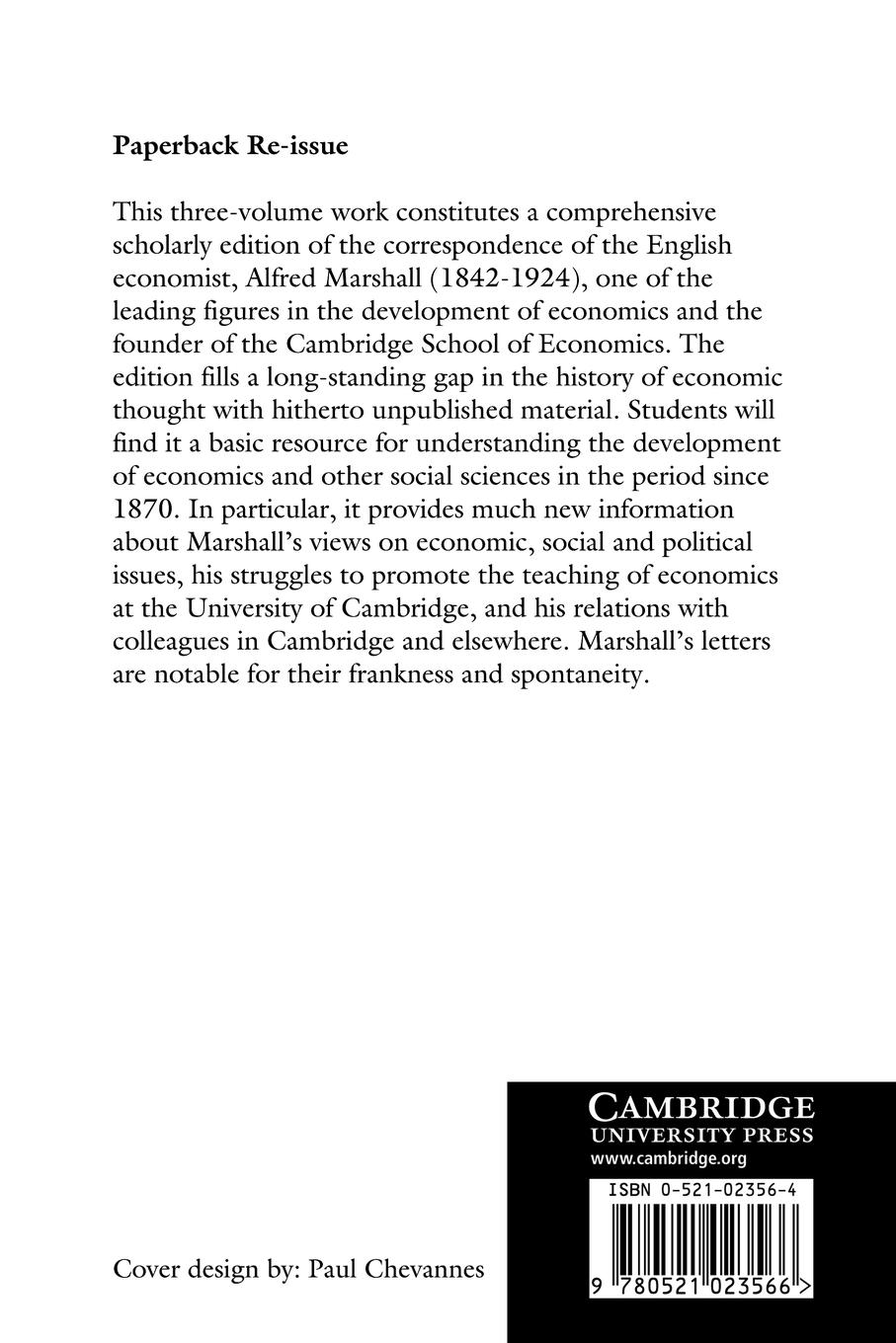 Rückseitencover The Correspondence of Alfred Marshall Economist