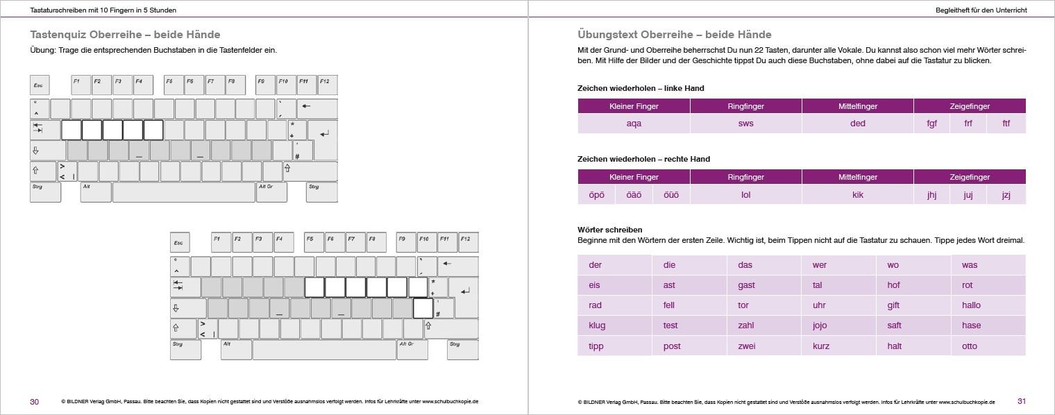 Beispielinhalt (Bild) Das Tastaturschreiben mit 10 Fingern in 5 Stunden