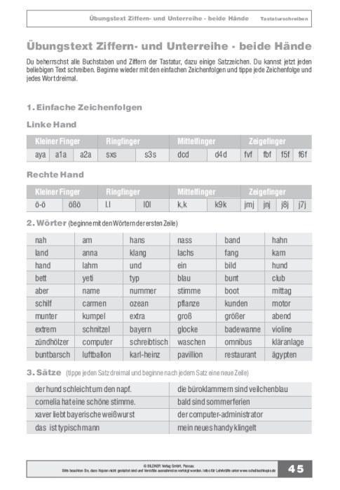 Beispielinhalt (Bild) Das Tastaturschreiben mit 10 Fingern in 5 Stunden