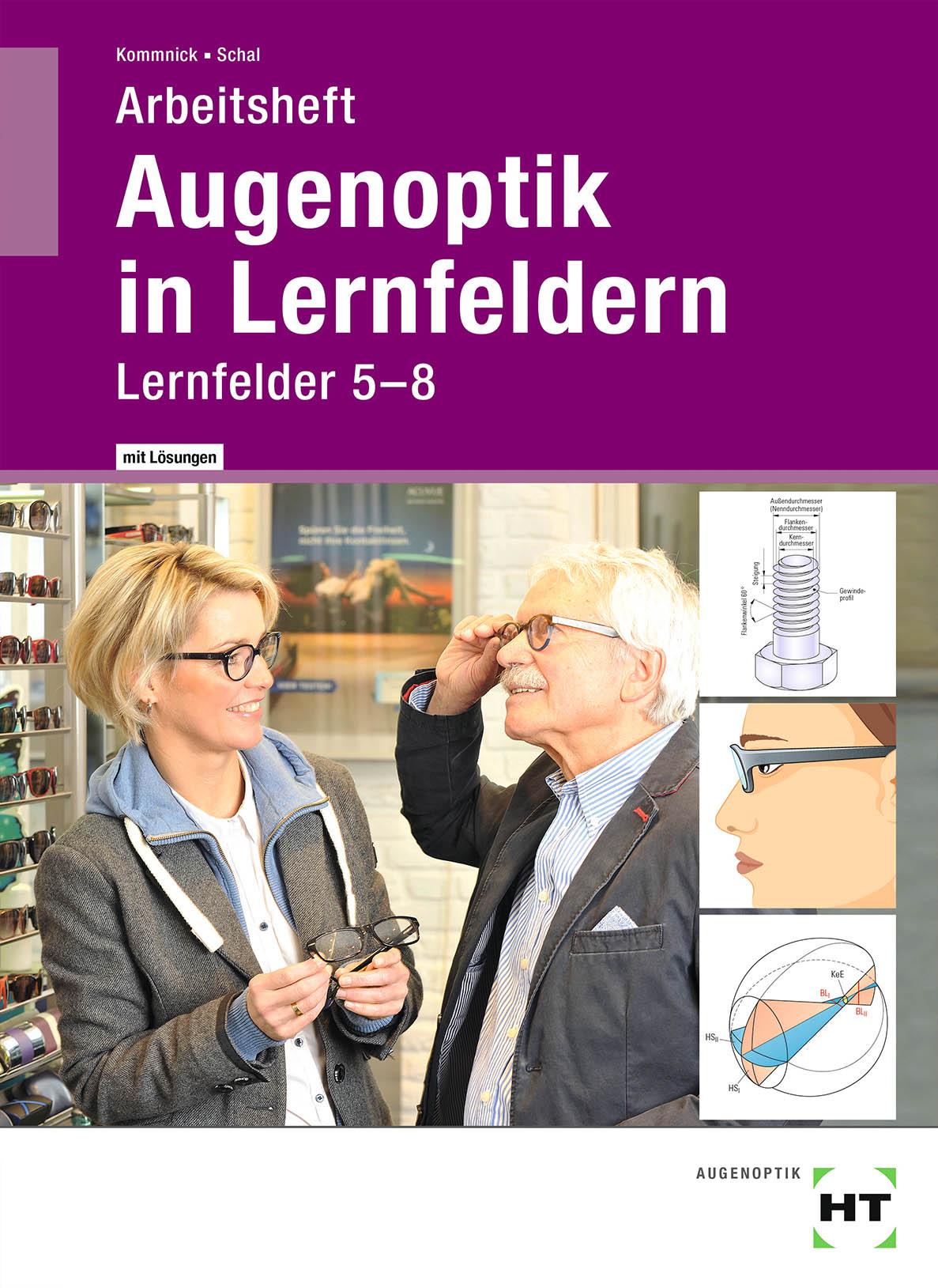 Vorderes Coverbild Arbeitsheft mit eingetragenen Lösungen Augenoptik in Lernfeldern