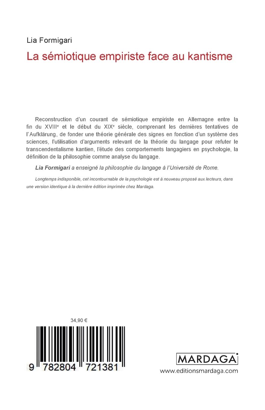 Rückseitencover La sémiotique empiriste face au kantisme