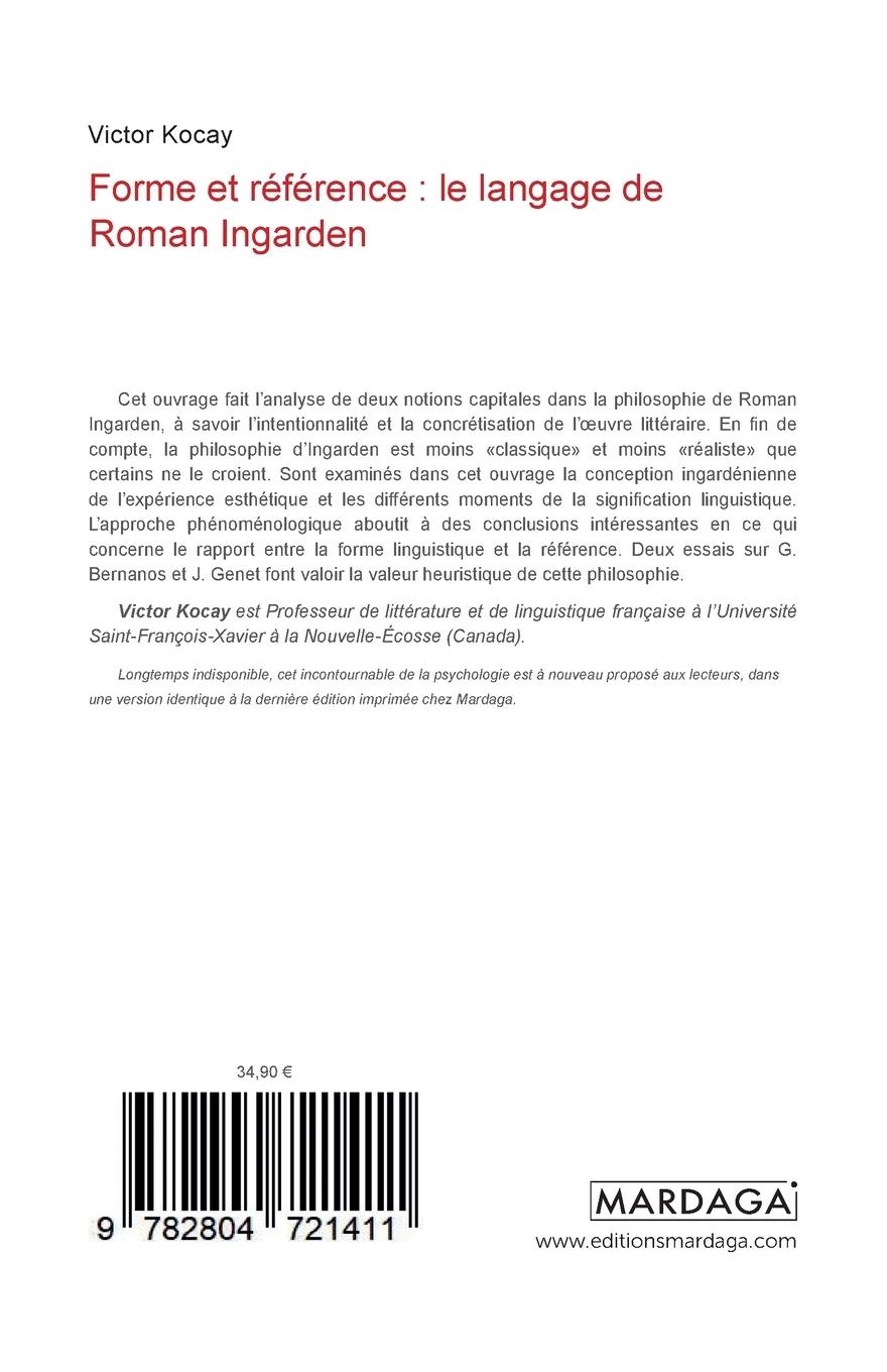 Rückseitencover Forme et référence : le langage de Roman Ingarden