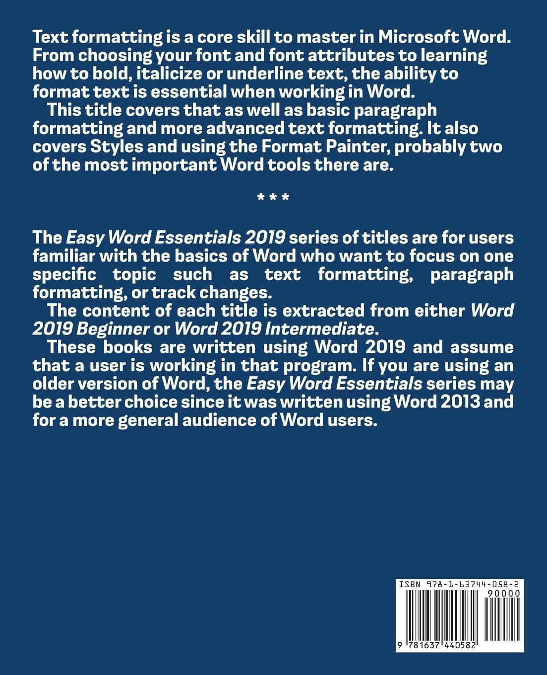 Rückseitencover Word 2019 Text Formatting