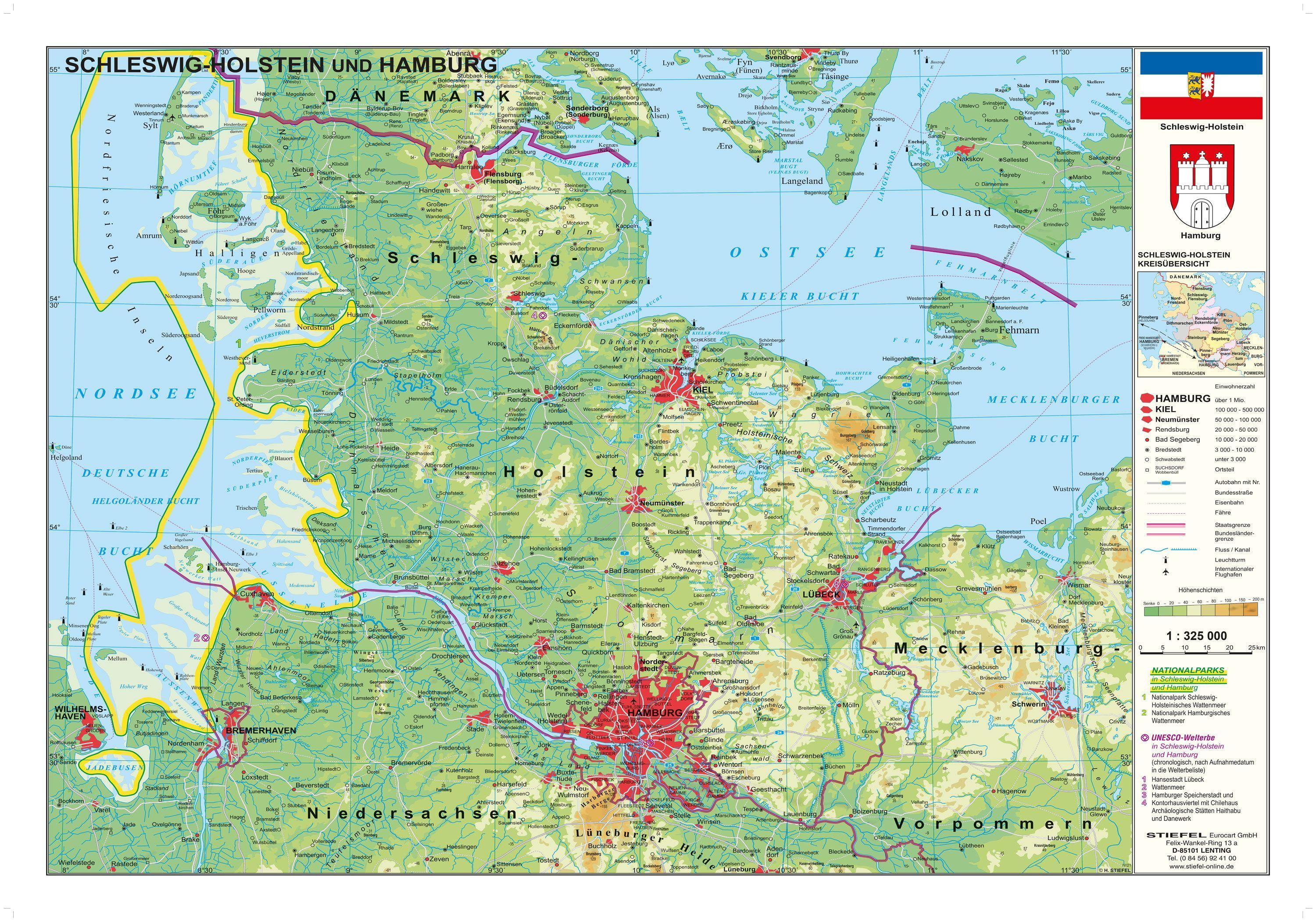 Vorderes Coverbild Schleswig-Holstein und Hamburg physisch 1:325 000