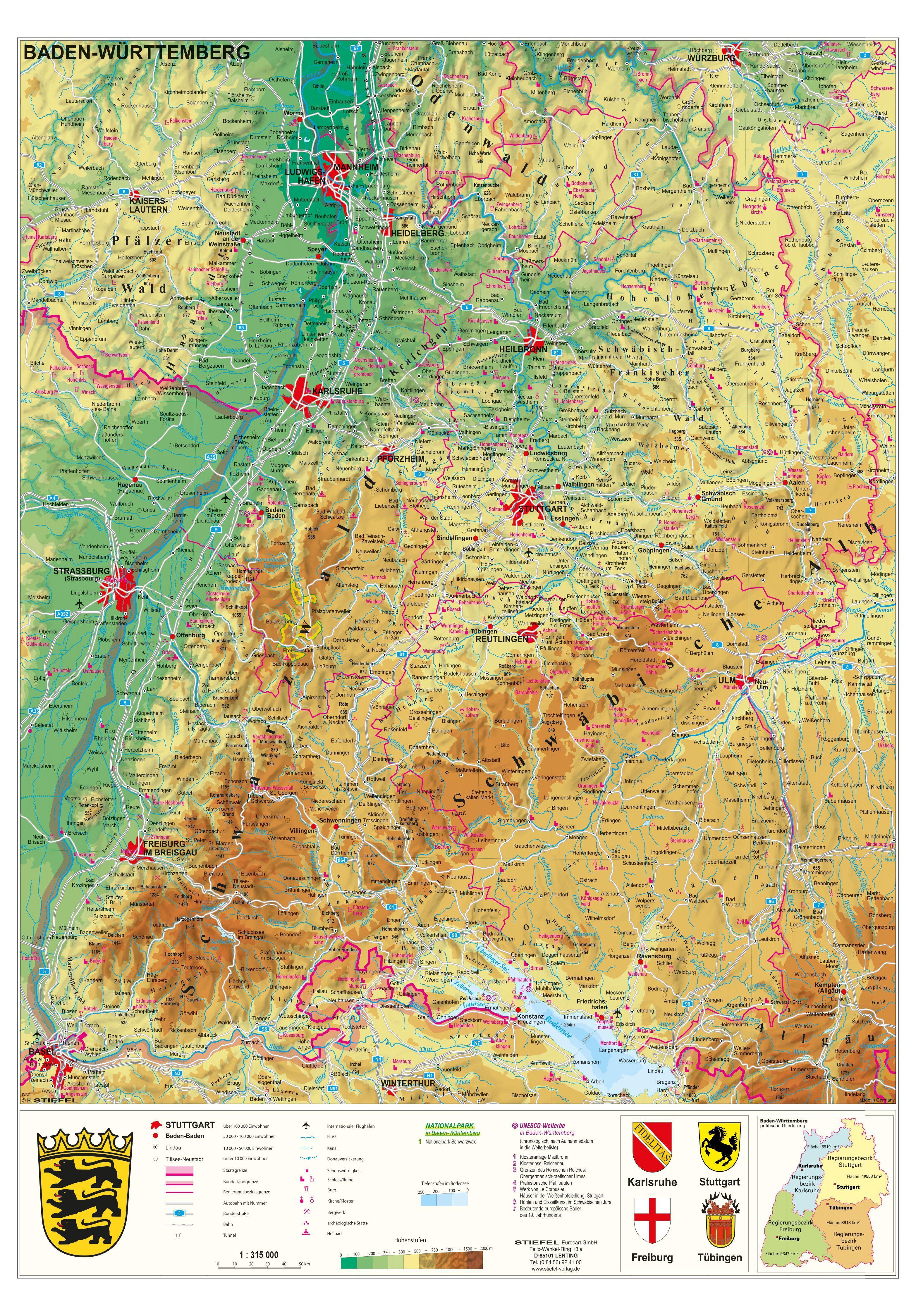 Vorderes Coverbild Baden-Württemberg physisch 1:315 000
