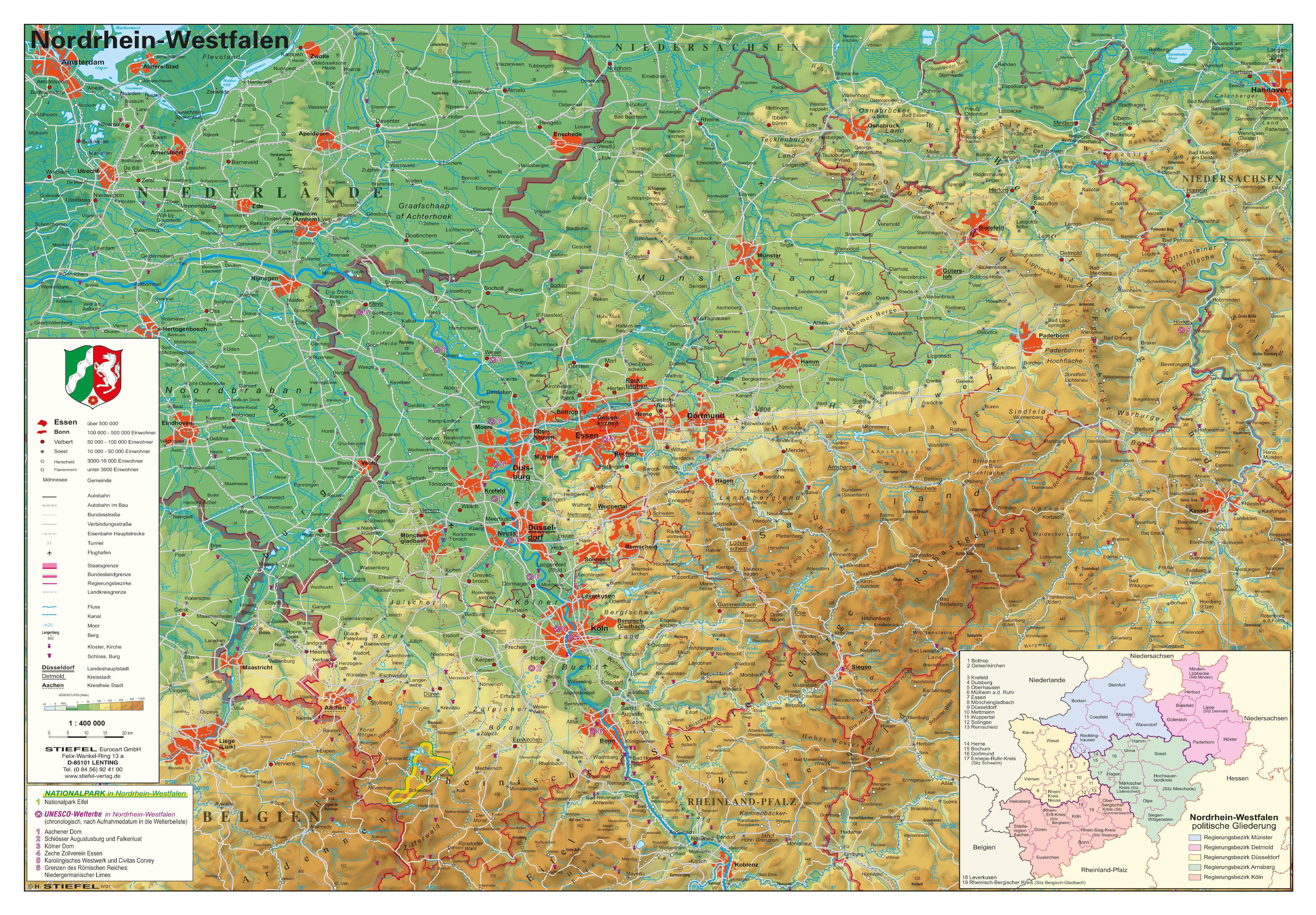 Vorderes Coverbild Nordrhein-Westfalen physisch 1:400 000