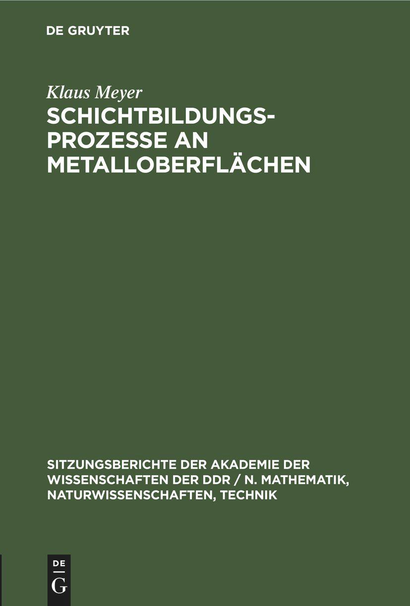 Vorderes Coverbild Schichtbildungsprozesse an Metalloberflächen