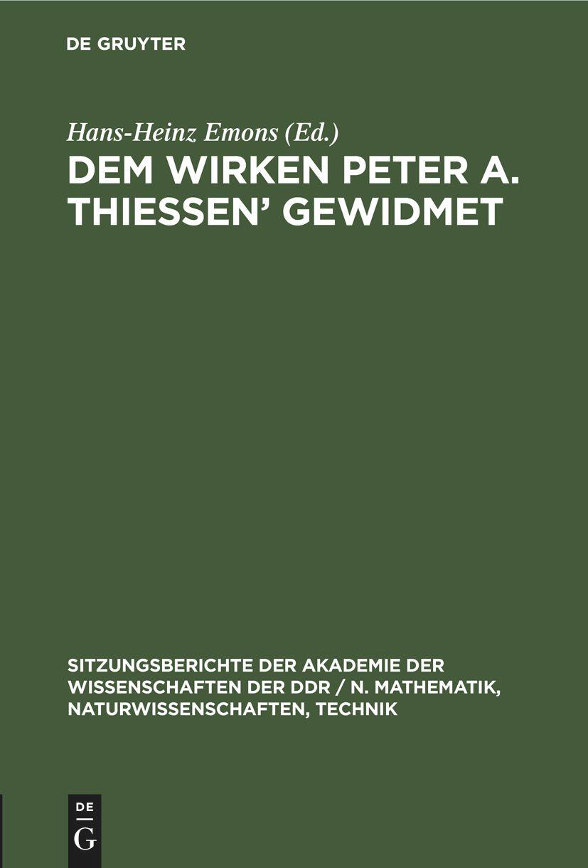 Vorderes Coverbild Dem Wirken Peter A. Thiessen' gewidmet