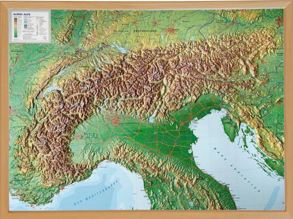 Vorderes Coverbild Relief Alpen 1:1.2MIO mit Naturholzrahmen