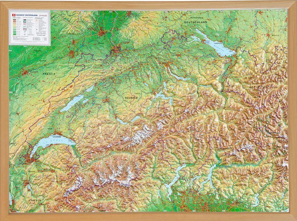 Vorderes Coverbild Relief Schweiz 1:500.000 mit Naturholzrahmen