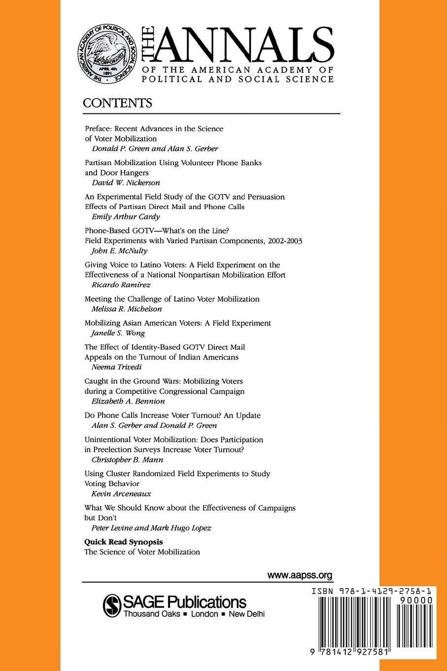 Rückseitencover The Science of Voter Mobilization