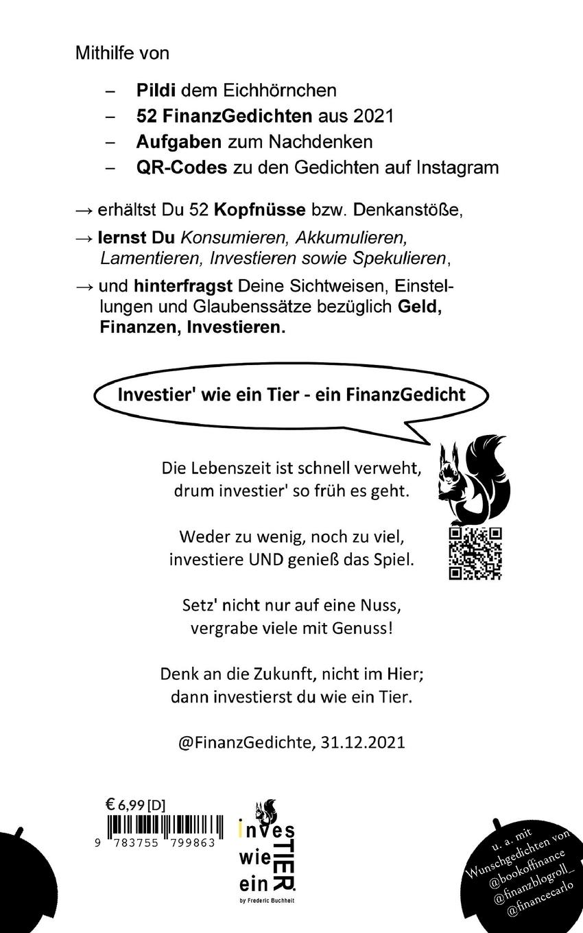 Rückseitencover Investier wie ein Tier 52 FinanzGedichte aus 2021 by Frederic Buchheit