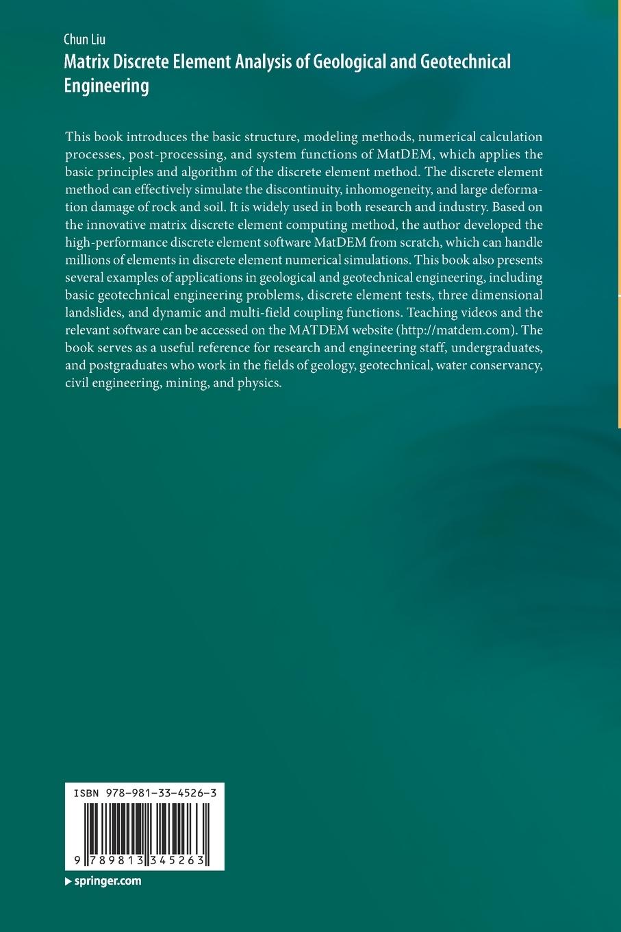 Rückseitencover Matrix Discrete Element Analysis of Geological and Geotechnical Engineering
