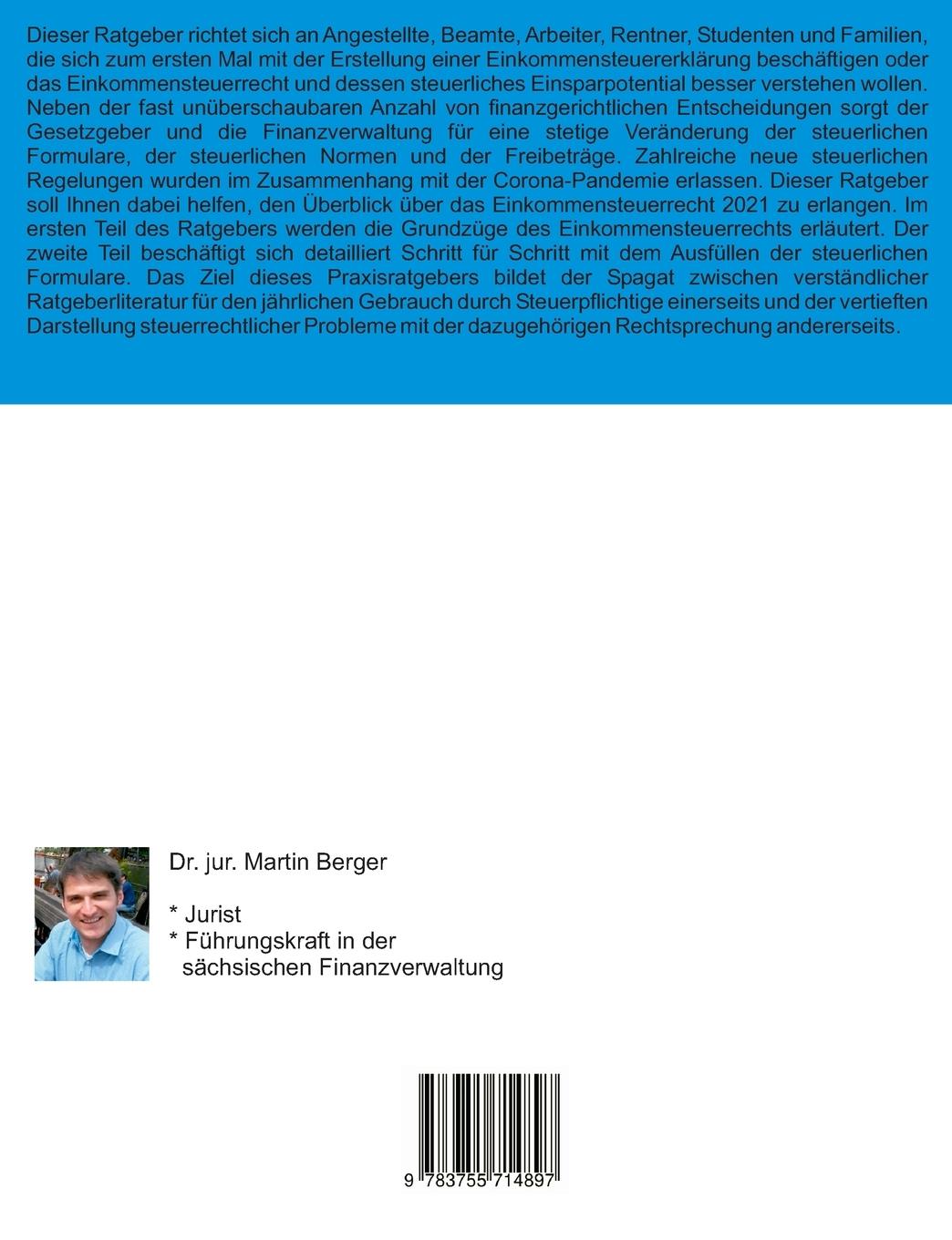 Rückseitencover Die Steuererklärung 2022 für das Jahr 2021