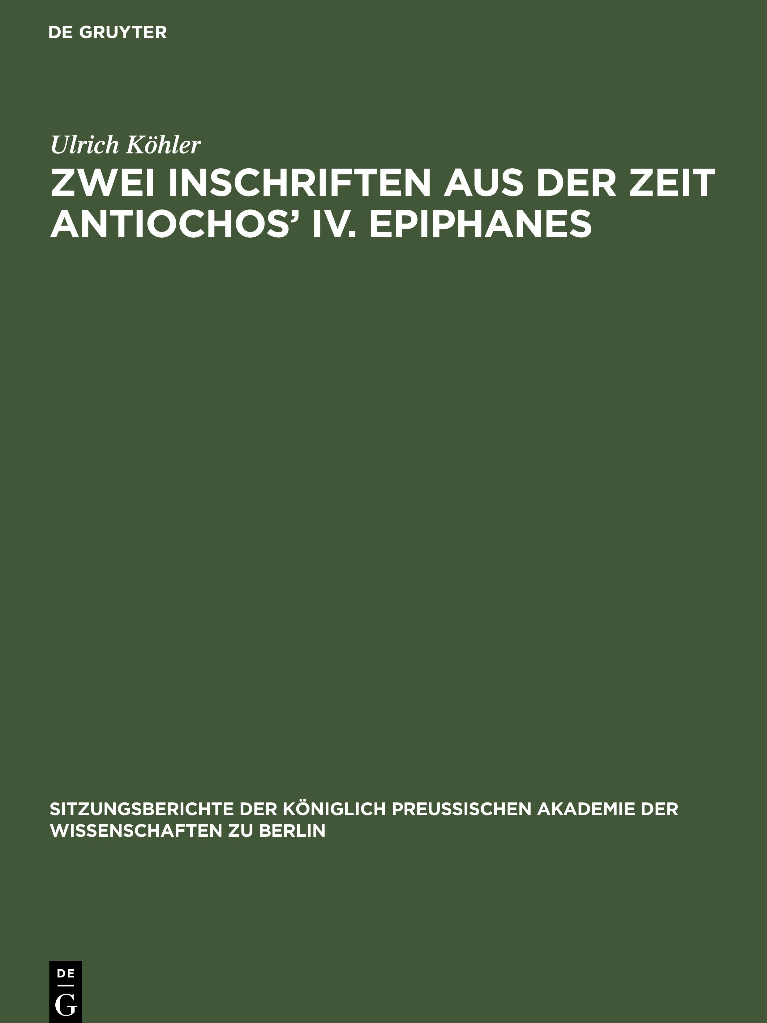 Vorderes Coverbild Zwei Inschriften aus der Zeit Antiochos' IV. Epiphanes