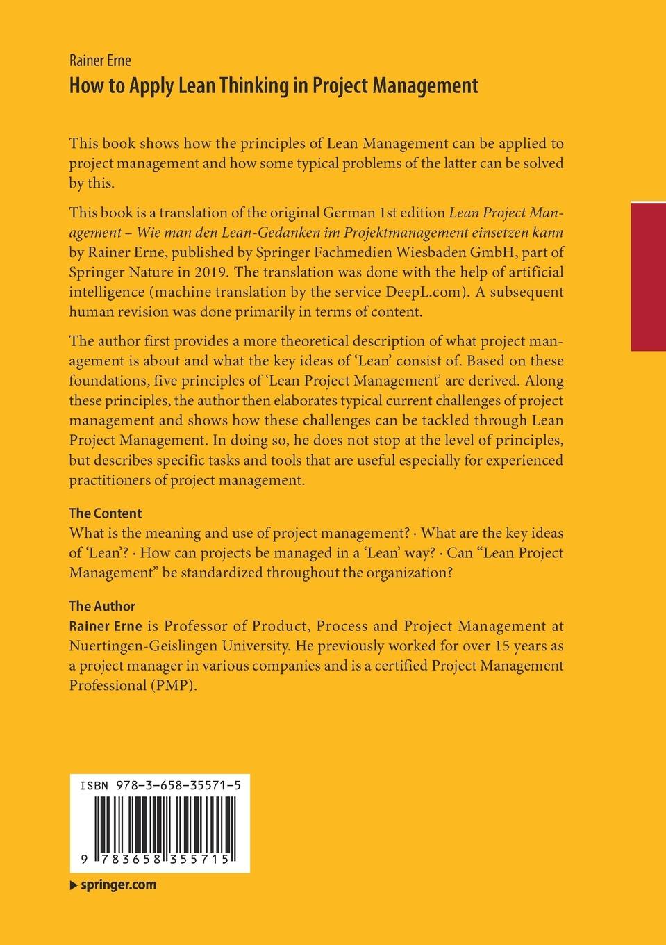 Rückseitencover Lean Project Management - How to Apply Lean Thinking to Project Management